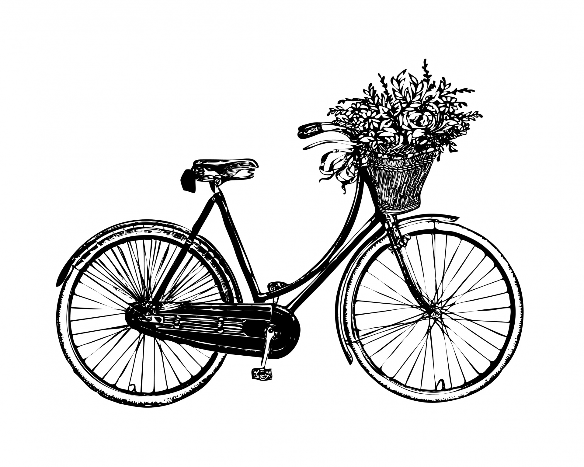 Illustration of a vintage bicycle with basket of flowers clipart