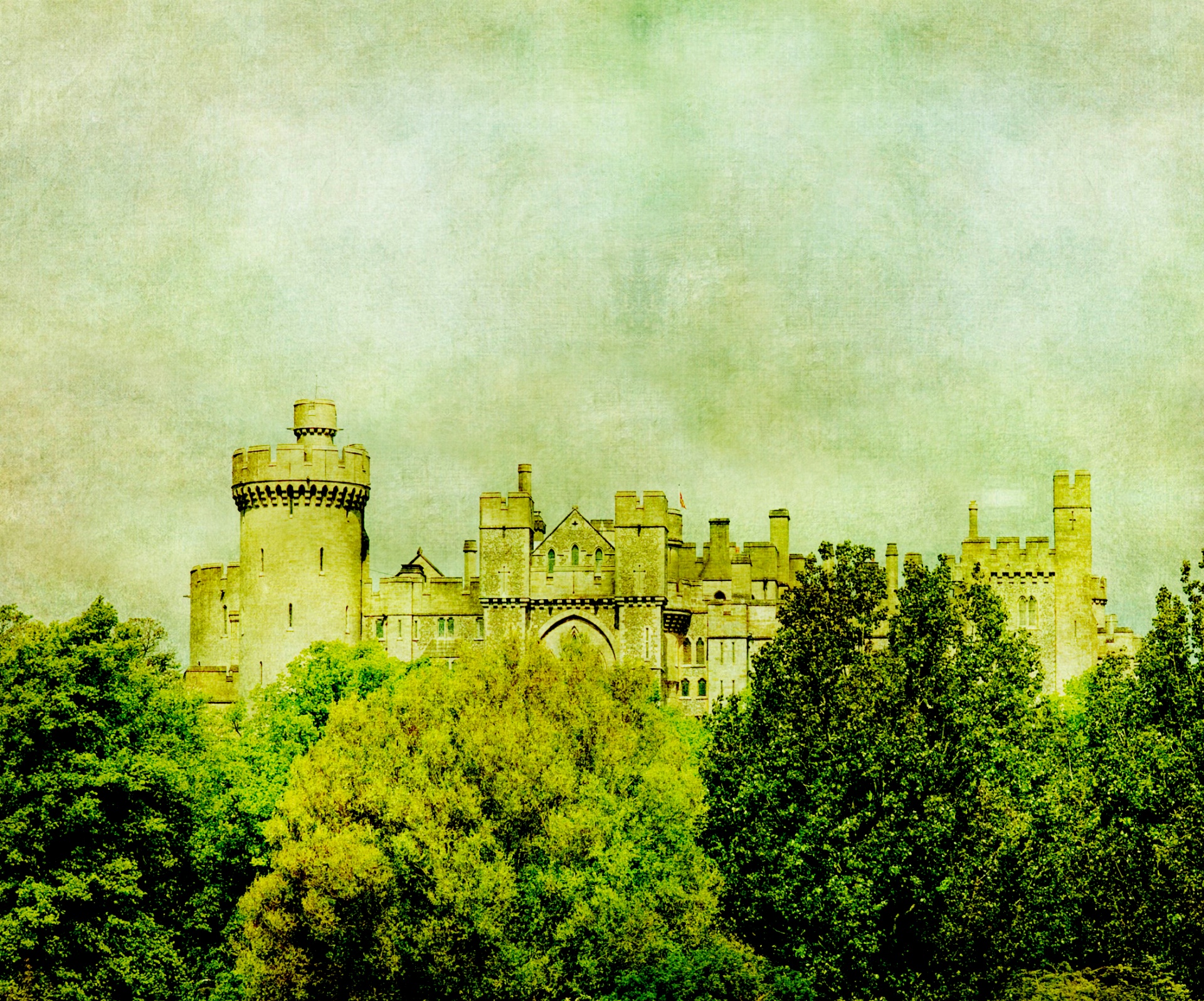 Vintage illustration of Arudenl Castle in Sussex, England