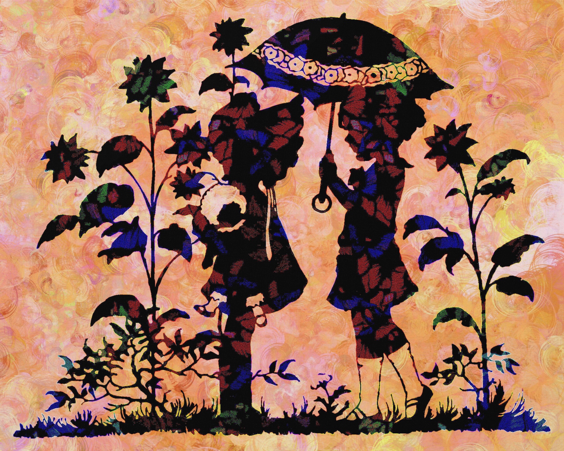 Children in a flower garden, abstract