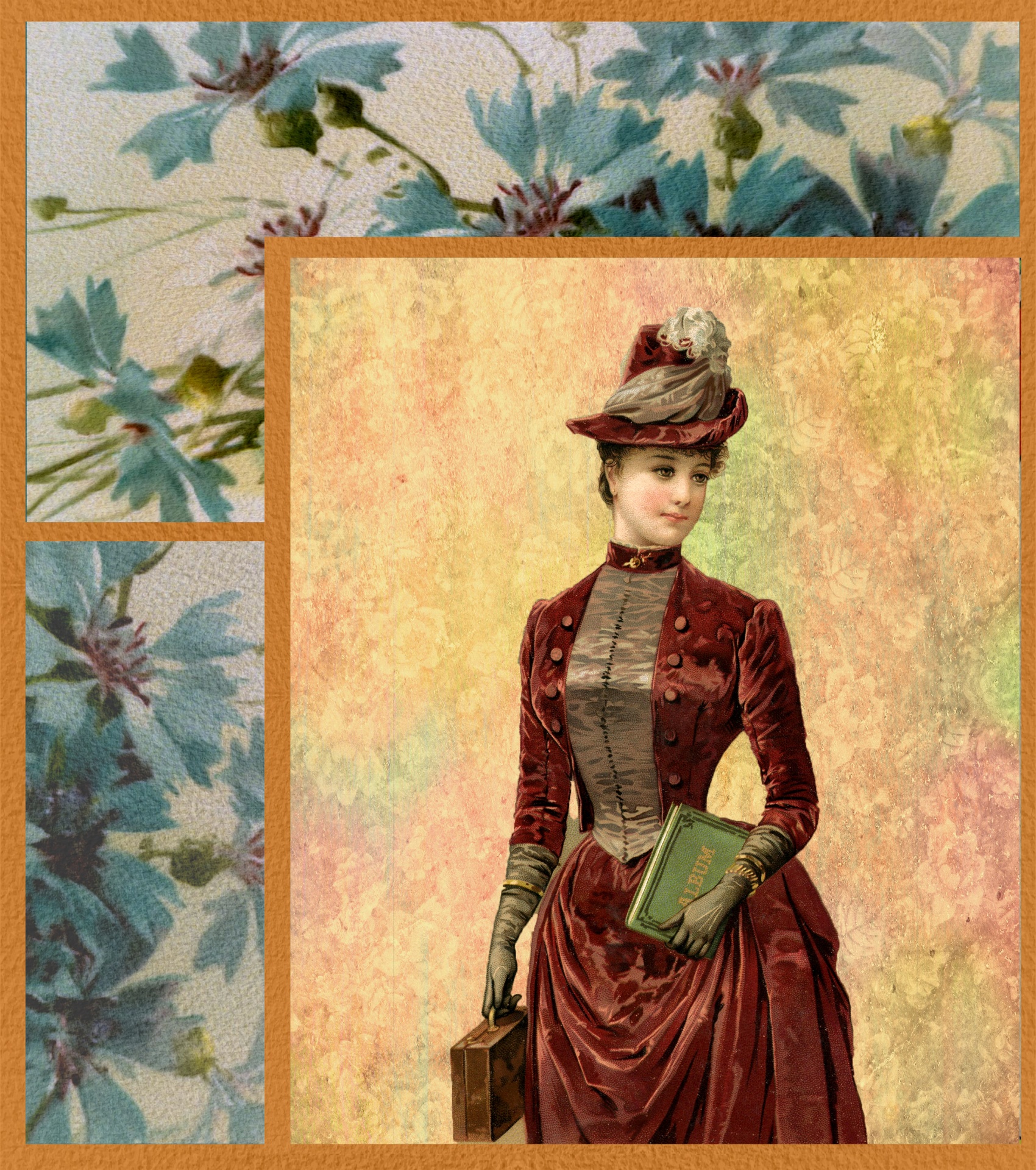 Victorian Lady Flowers Collage