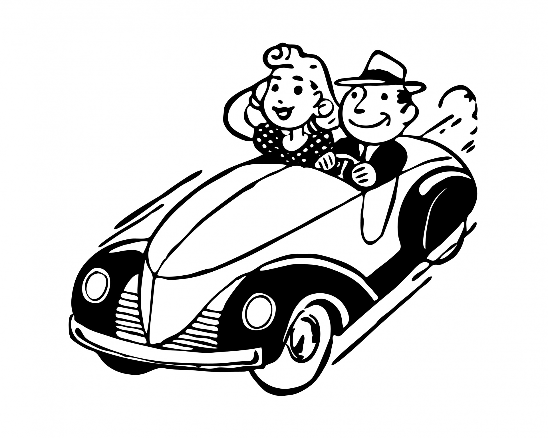 Man and woman in vintage car illustration