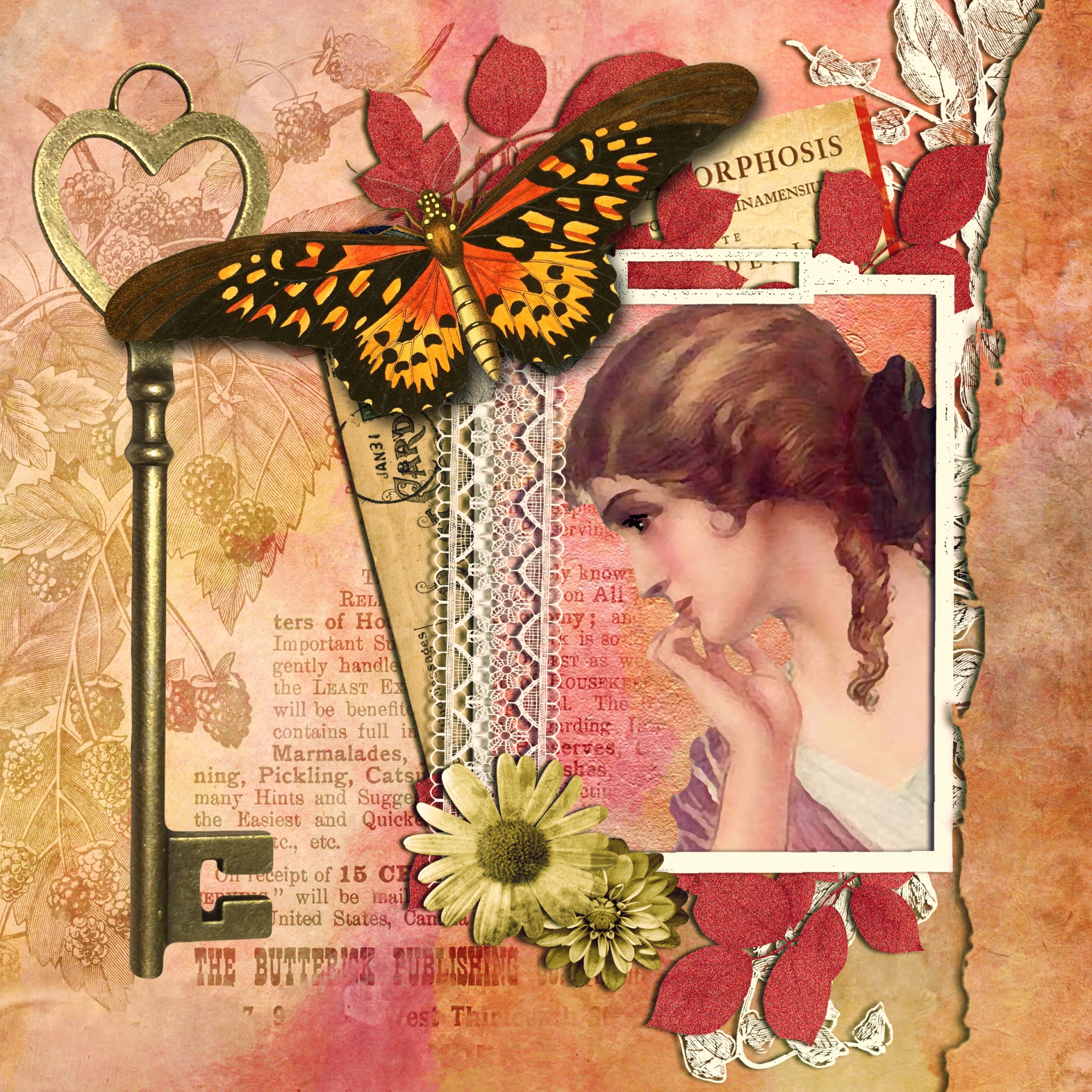 Vintage Lady Butterfly Key Frame