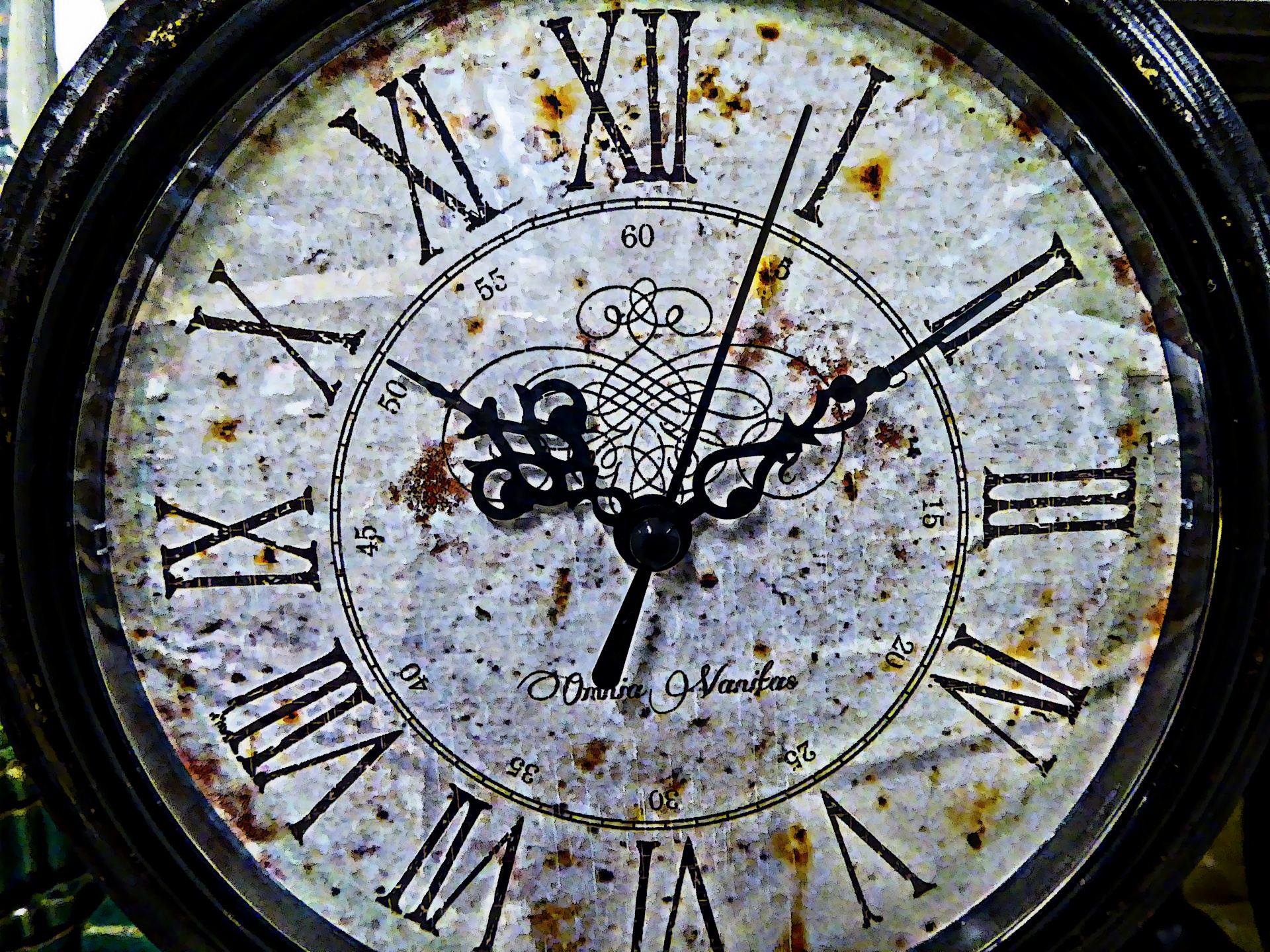roman numeral clock face with artistic elements applied