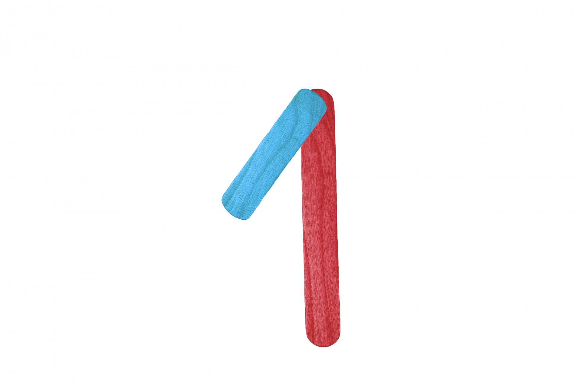 Colorful number 1 from wood ice-cream stick isolated on white background