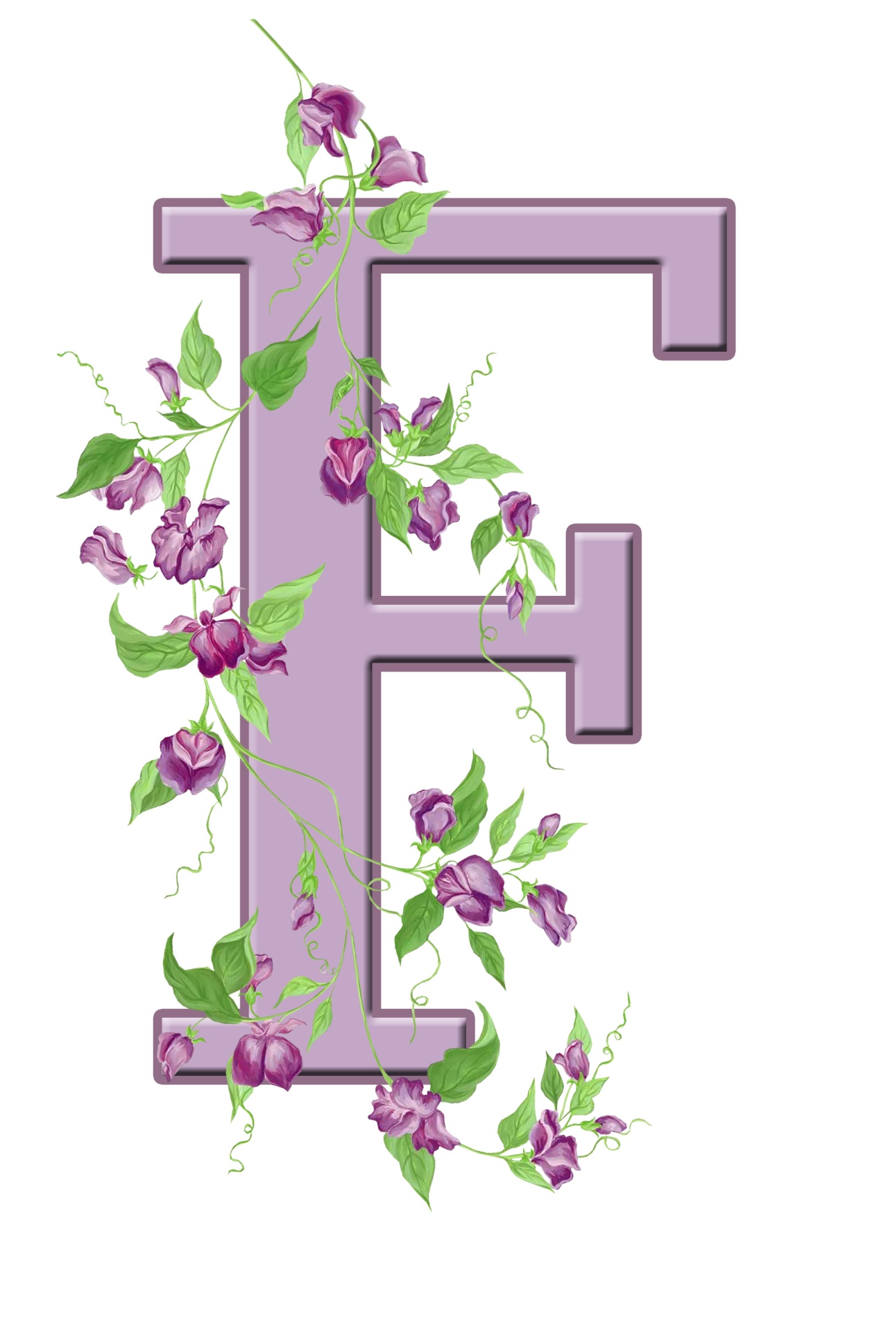 Floral monogram, initial, letter F