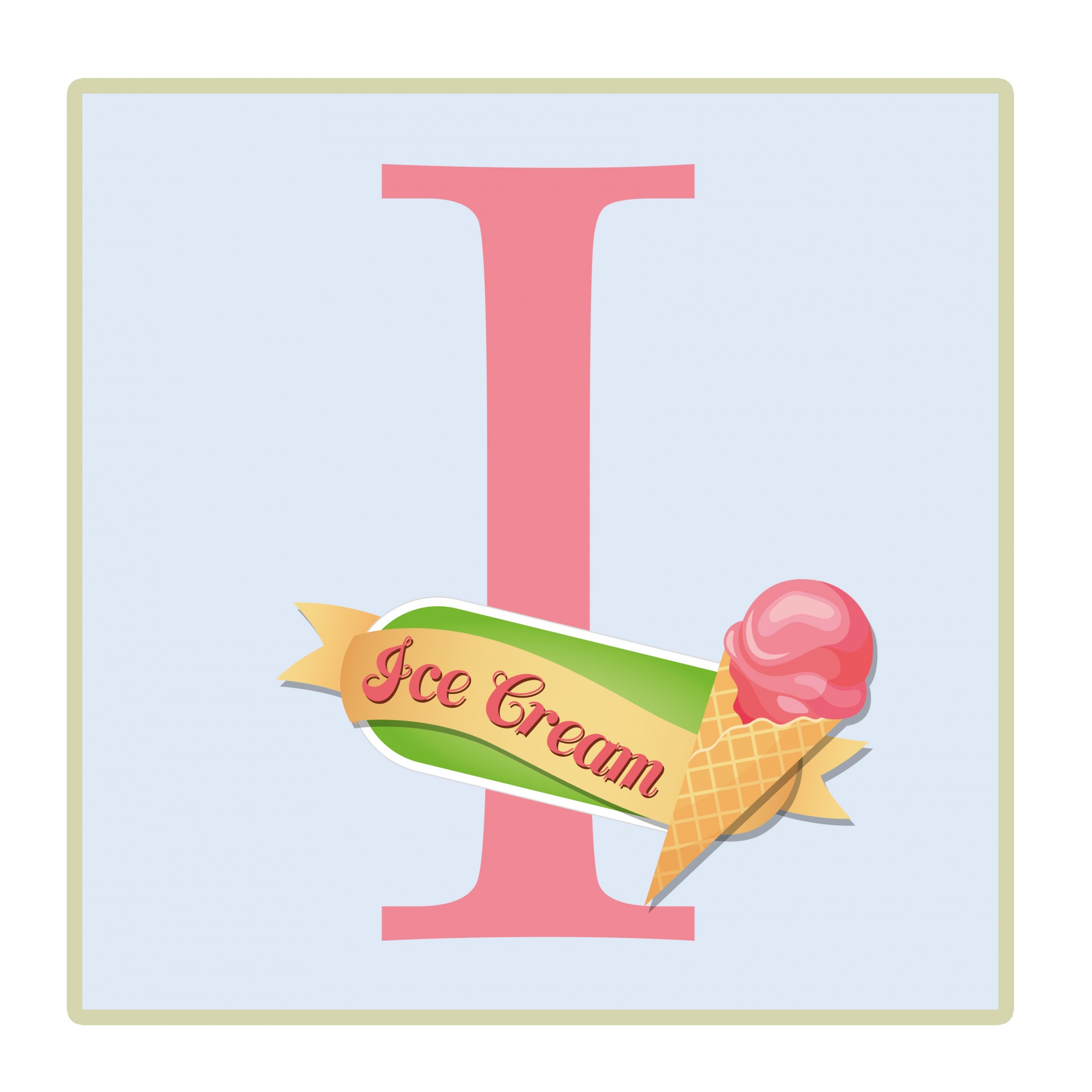 Alphabet letter I with ice cream illustration ideal for teaching kids