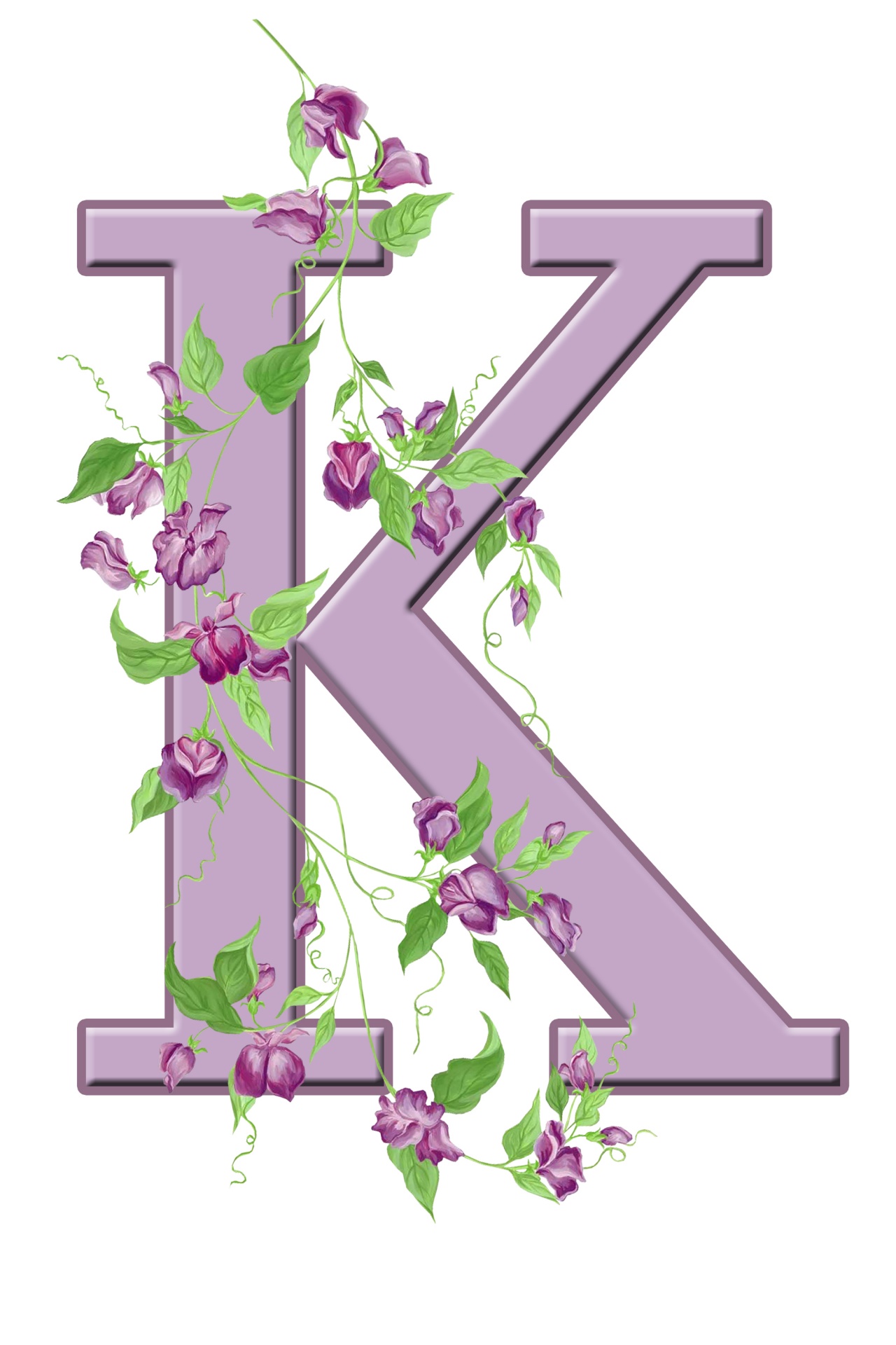 Floral monogram, initial, letter K