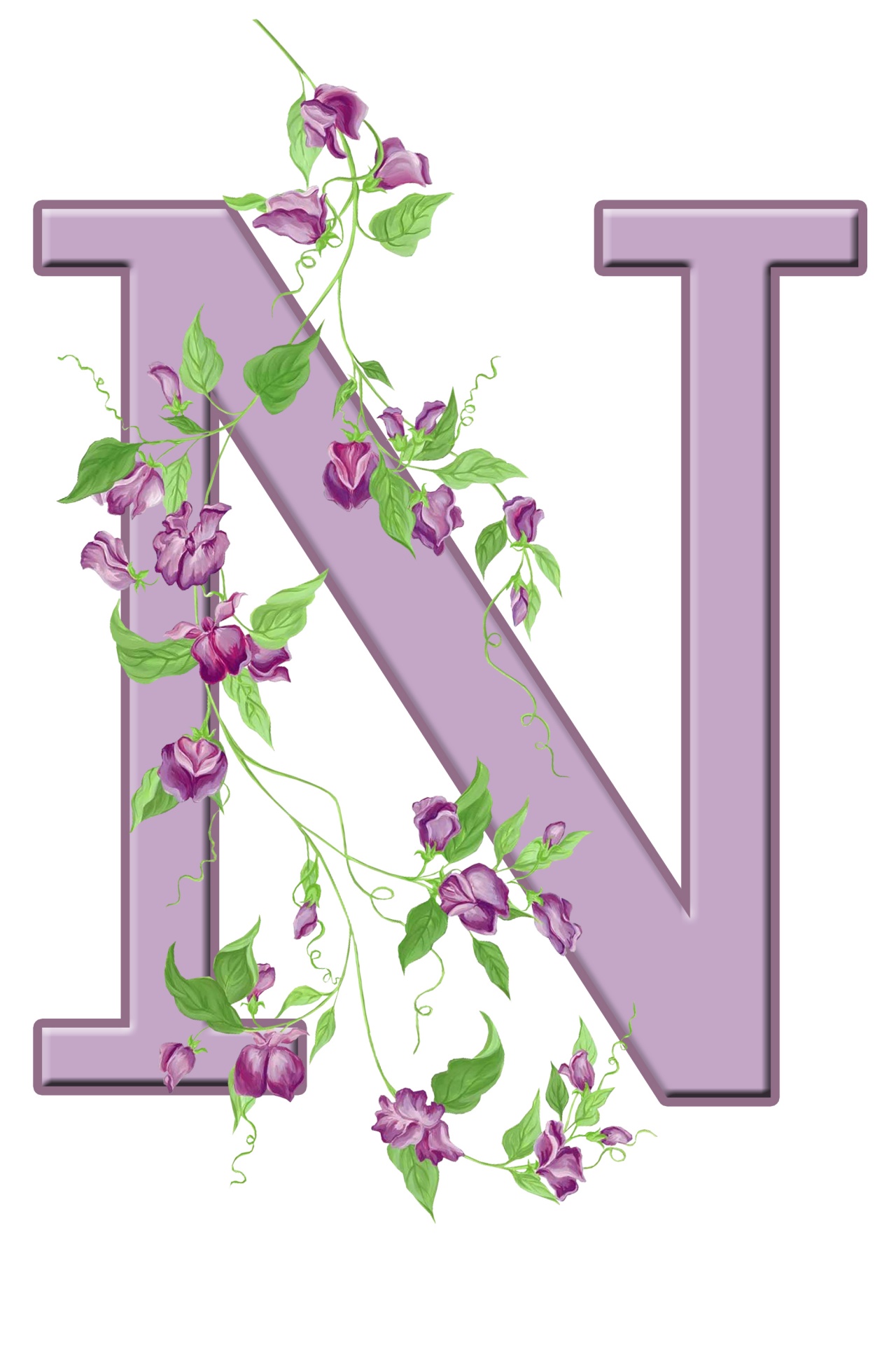 Floral monogram, initial, letter N