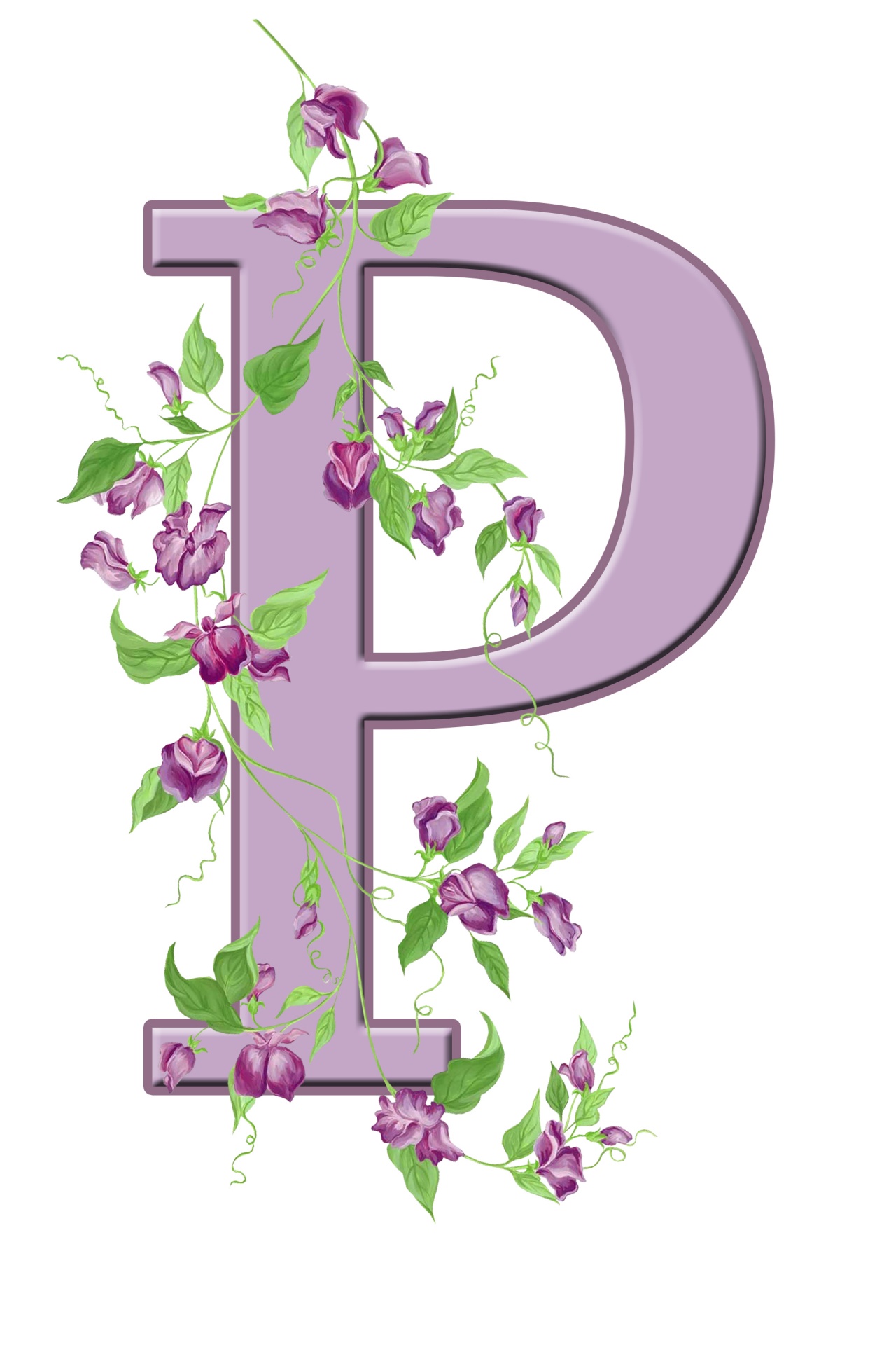 Floral monogram, initial, letter P