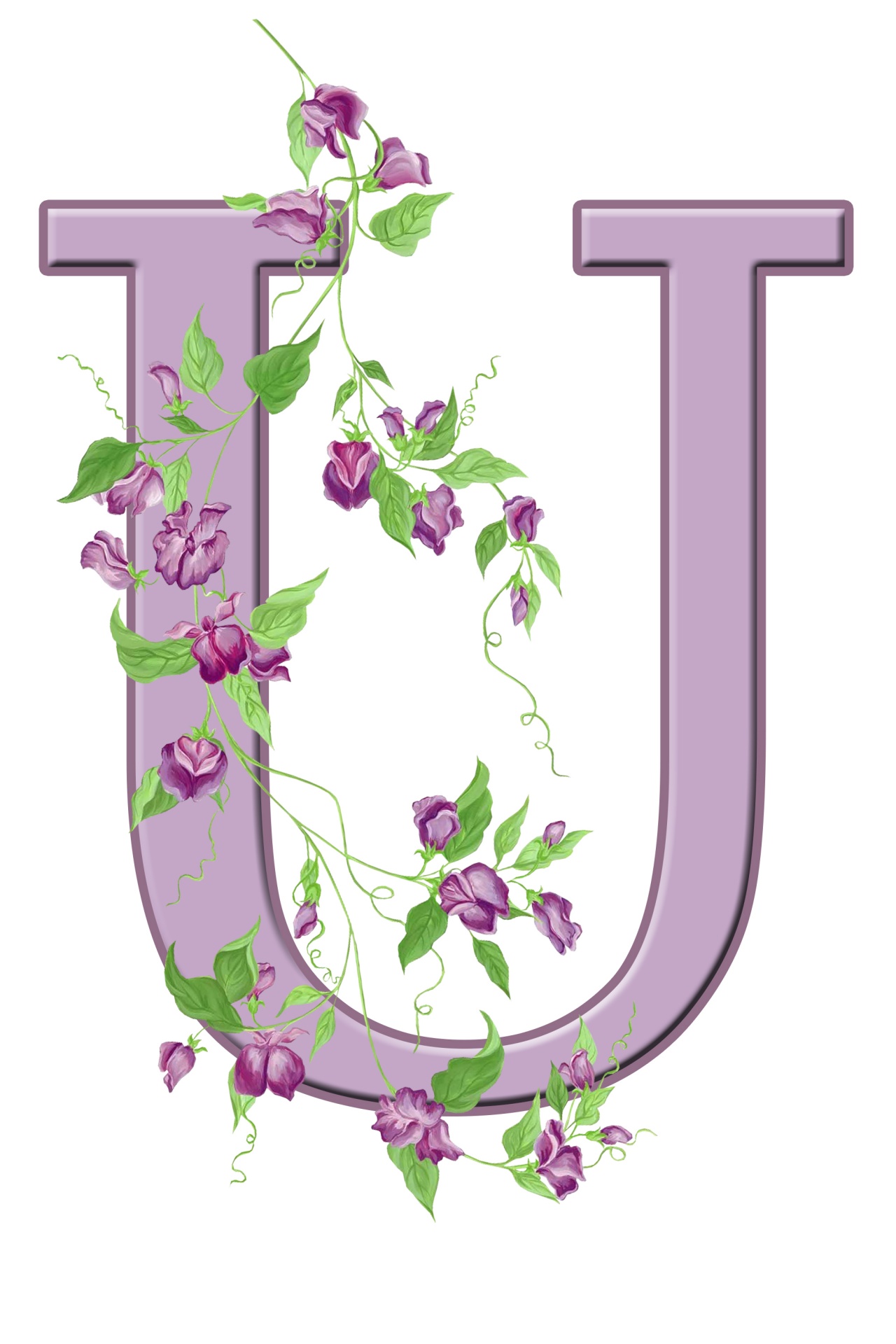 Floral monogram, initial, letter U