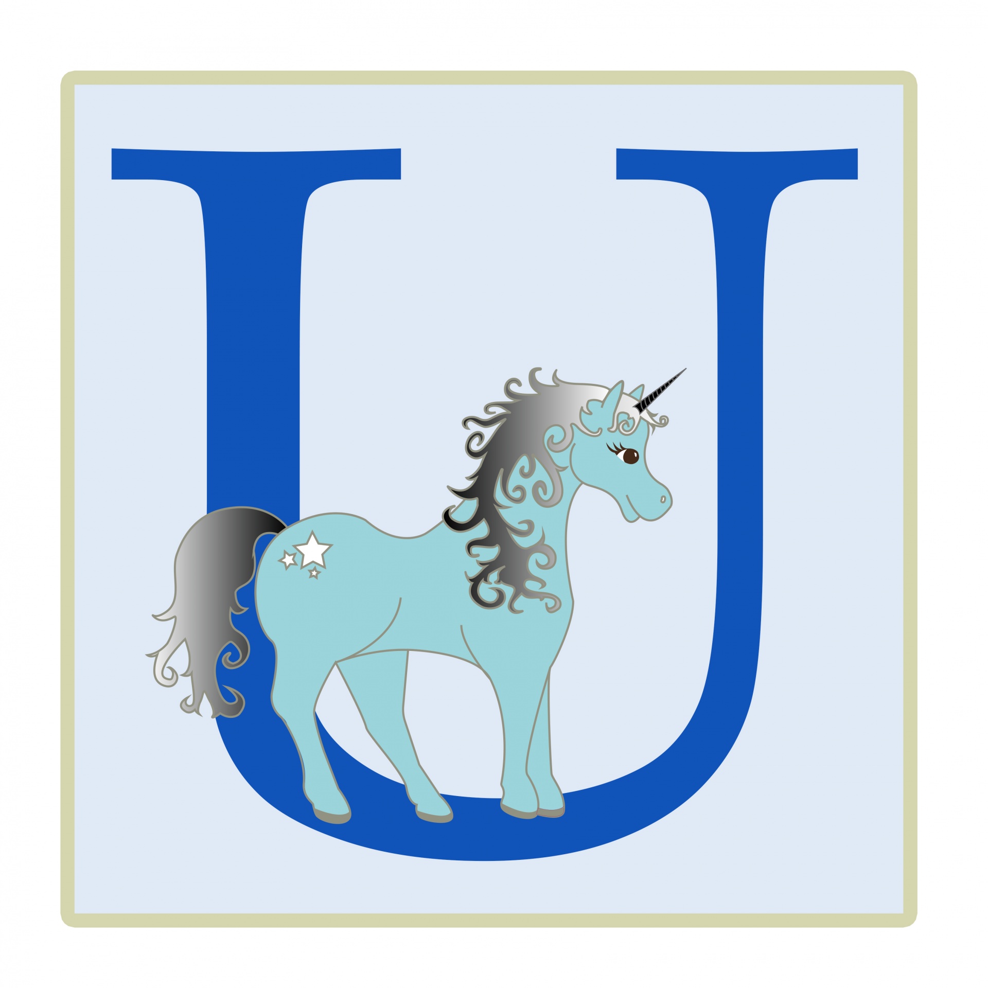 Letter U, Unicorn Illustration