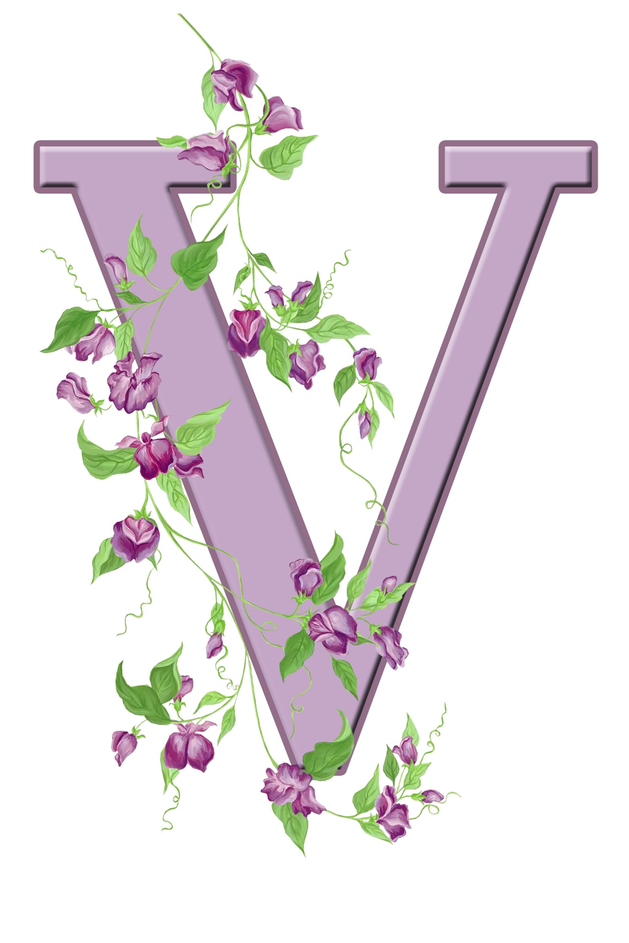 Letter V Floral Initial