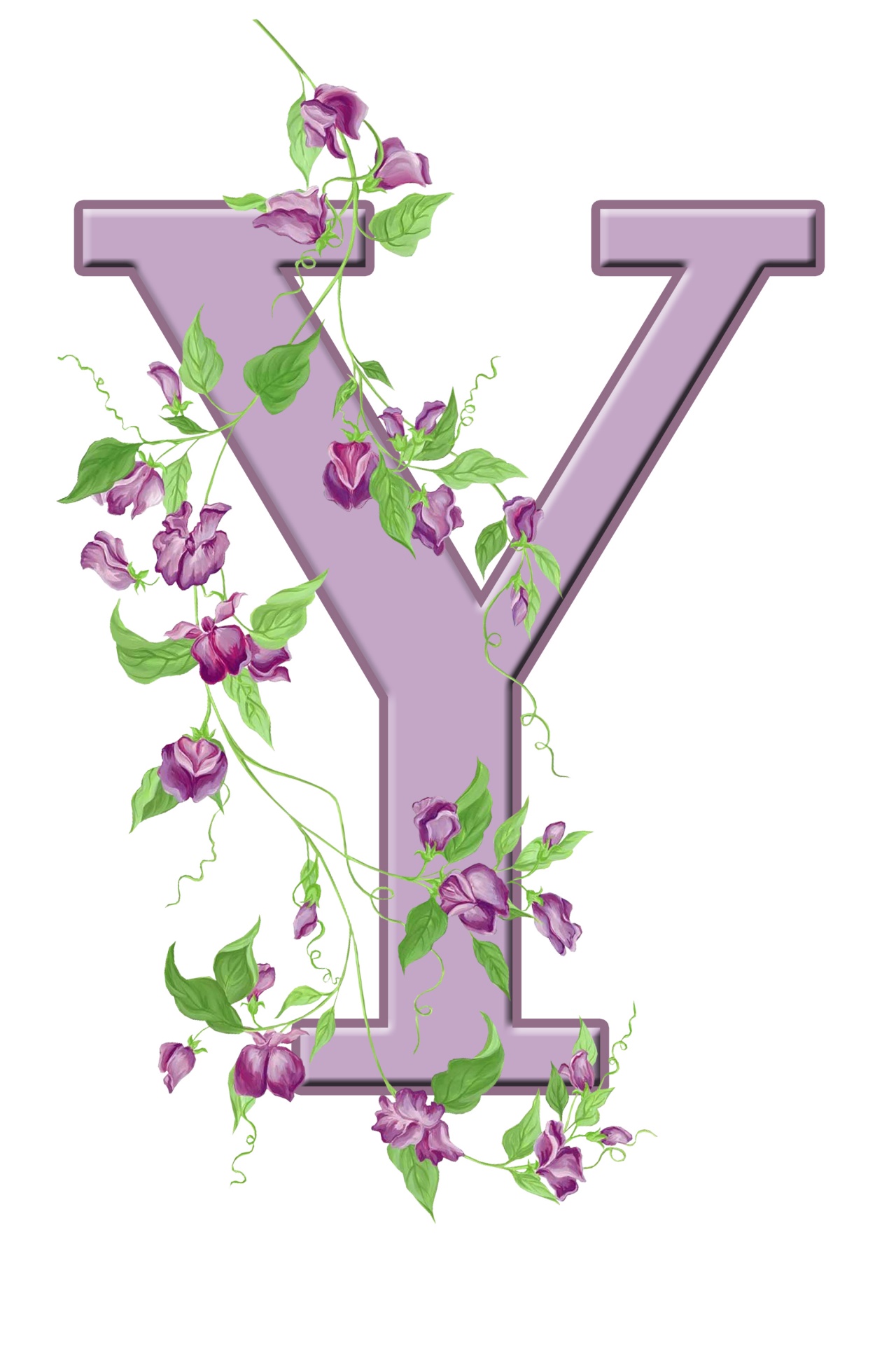 Floral monogram, initial, letter Y