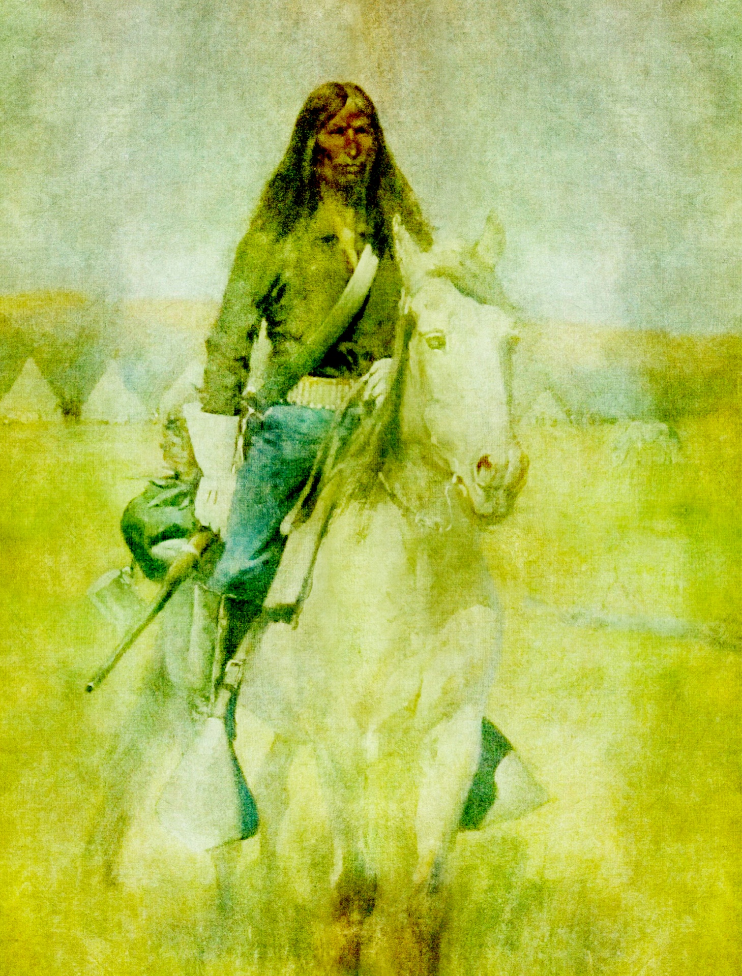 Native American Indian on horseback painting