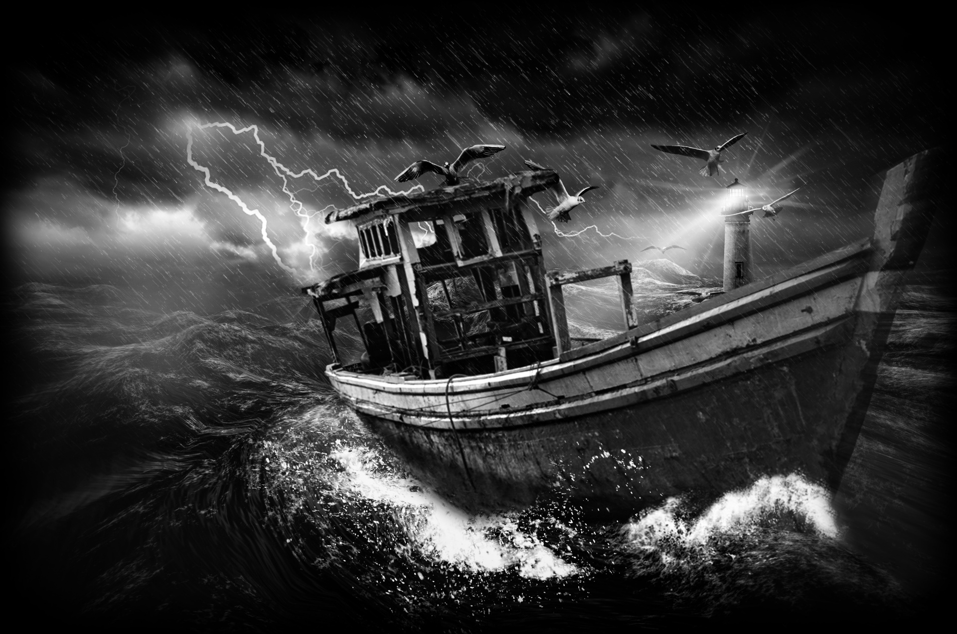 Old Boat In Storm