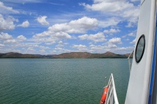 Side Of Cruise Vessel On Dam & Sky