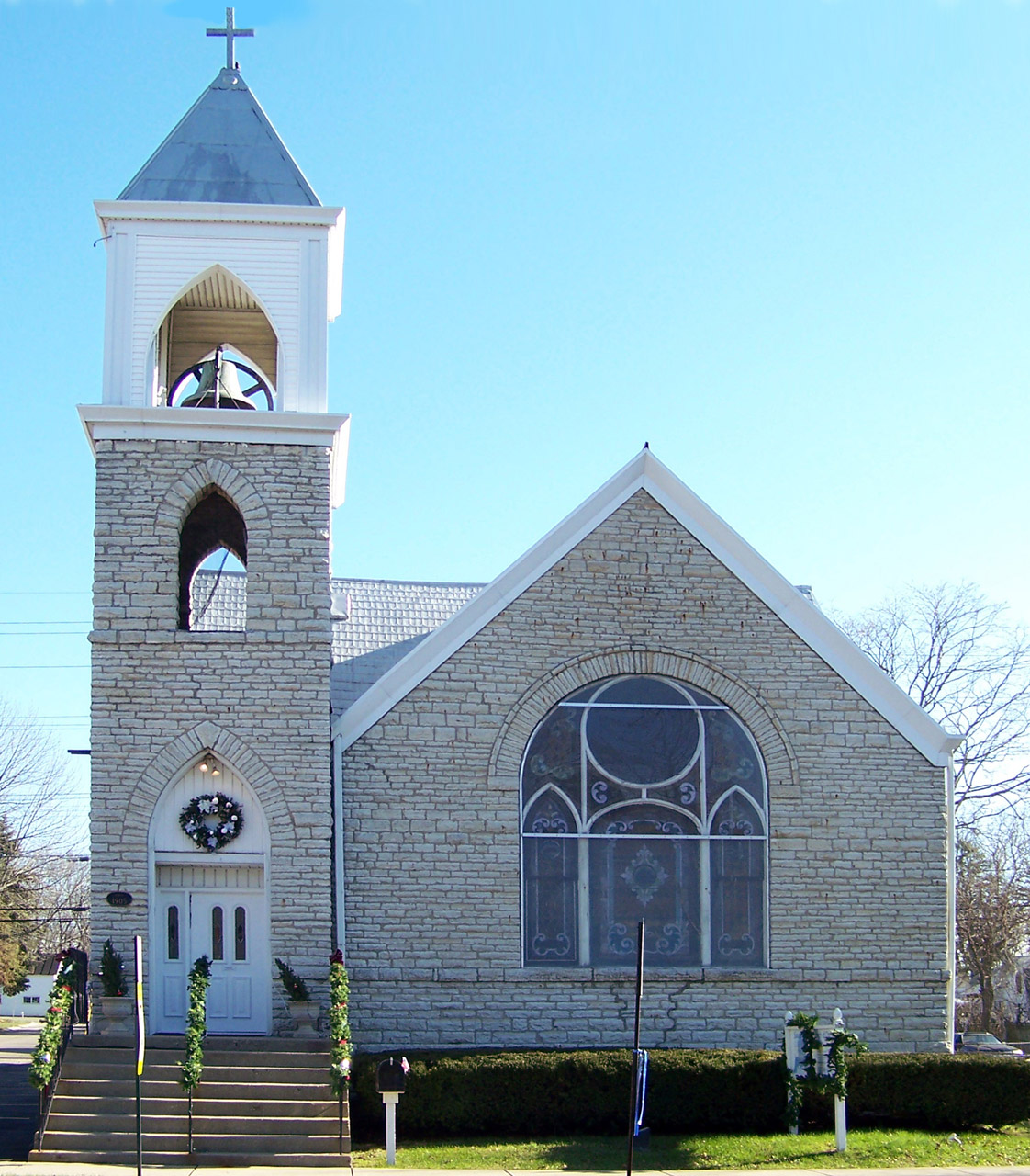 Small-town church at Christmas