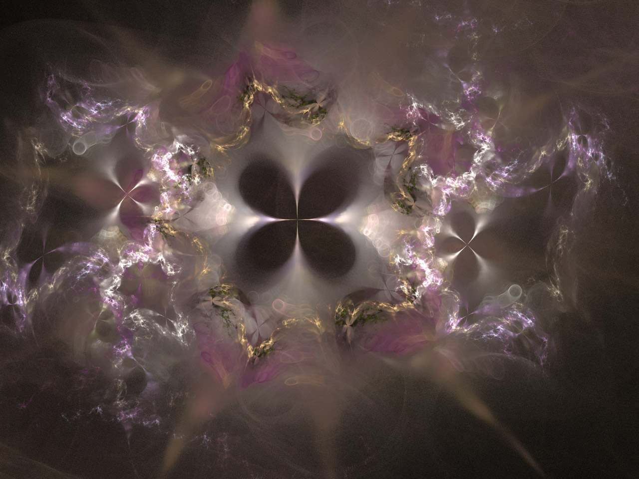 Black four leaf clover image in with pinks and light brown fractal