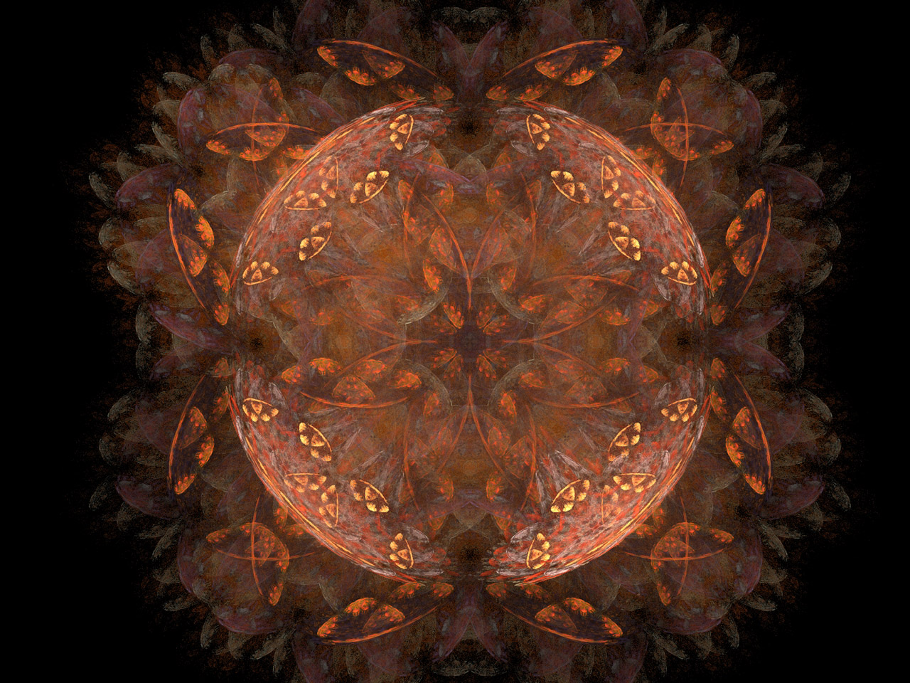 Interesting shaped fractal in brown, red, orange
