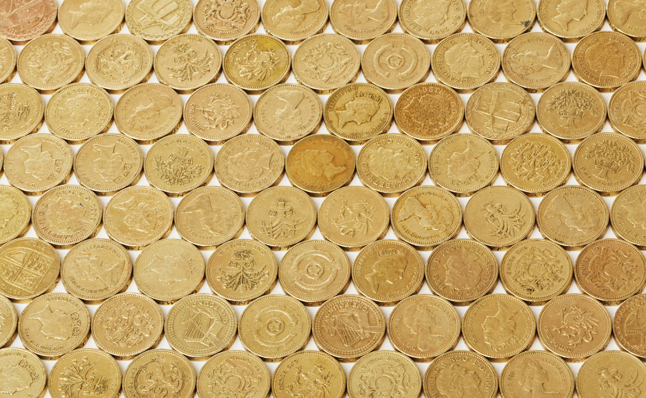 golden pattern made from british one pound coins