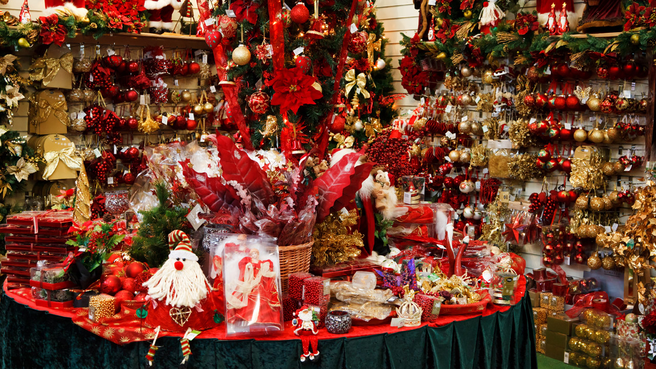 christmas decoration for sale in a christmas shop