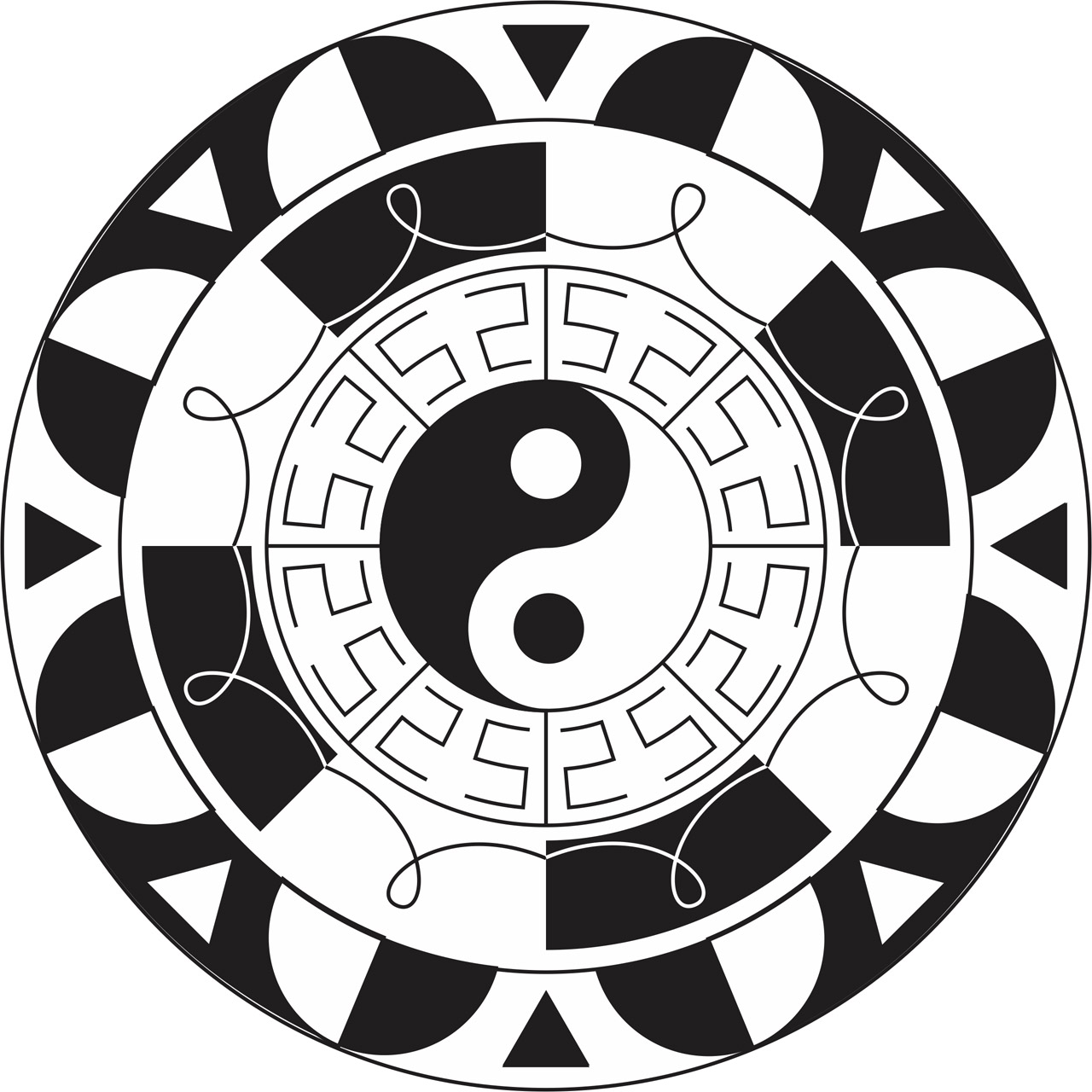 A mandala in black and white.