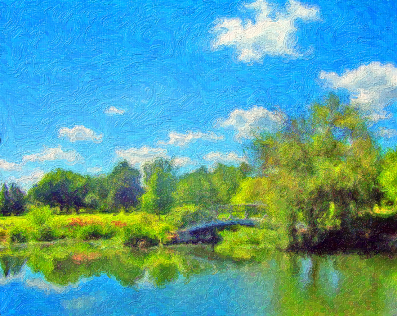 Original painting of a summer day in a park