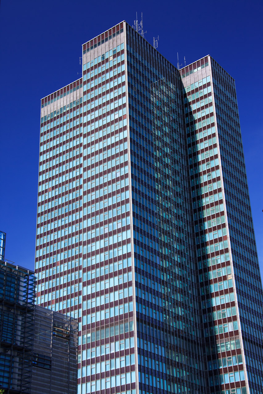 tall office building with blue sky background in London