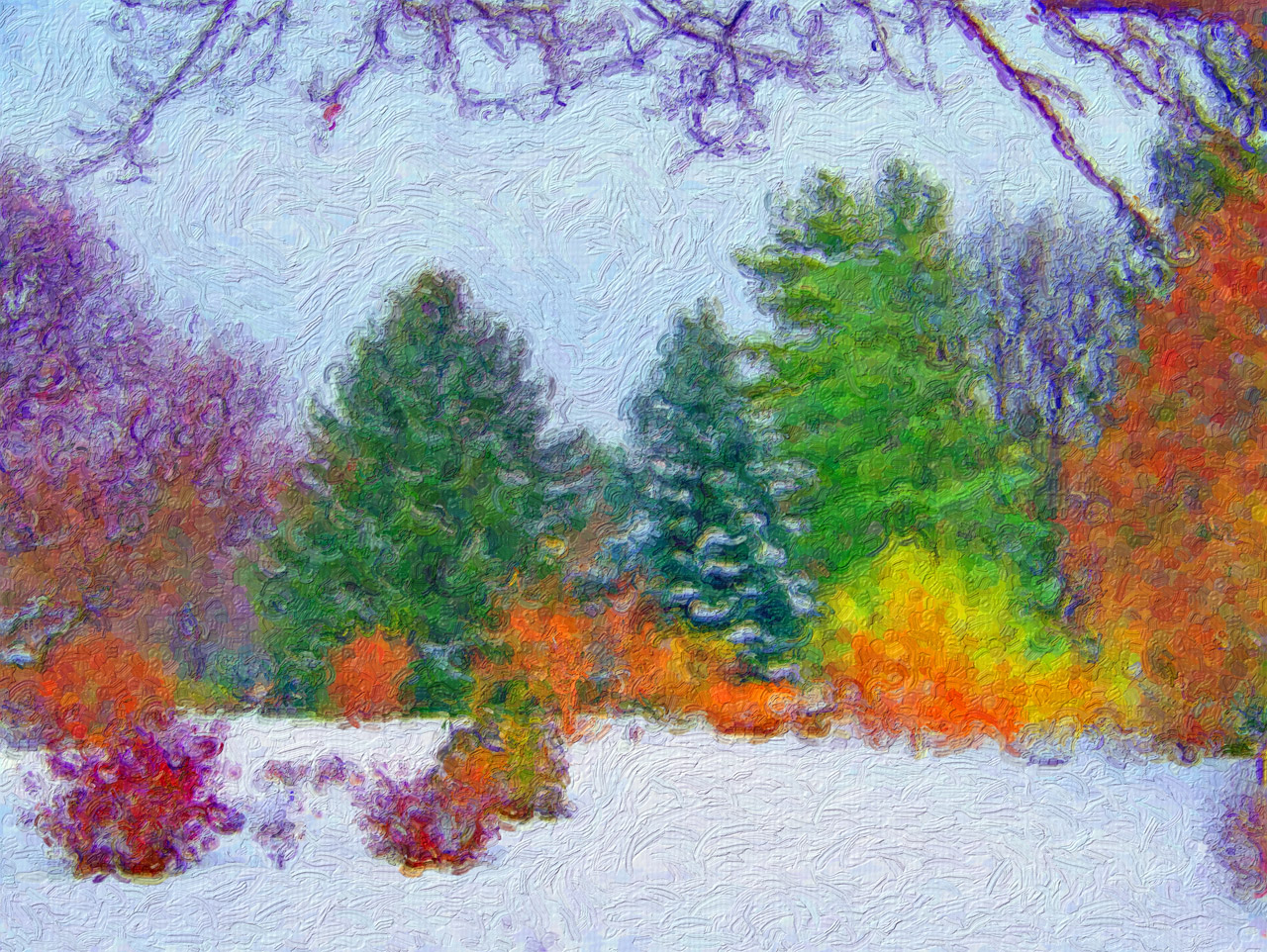 Original painting of trees in the snow