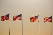 American Flags At Sunset