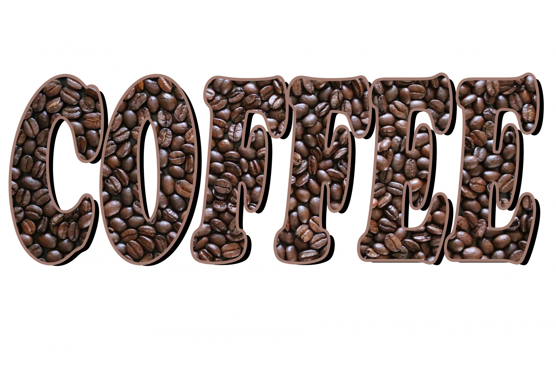 Coffee text filled with coffee beans on white background