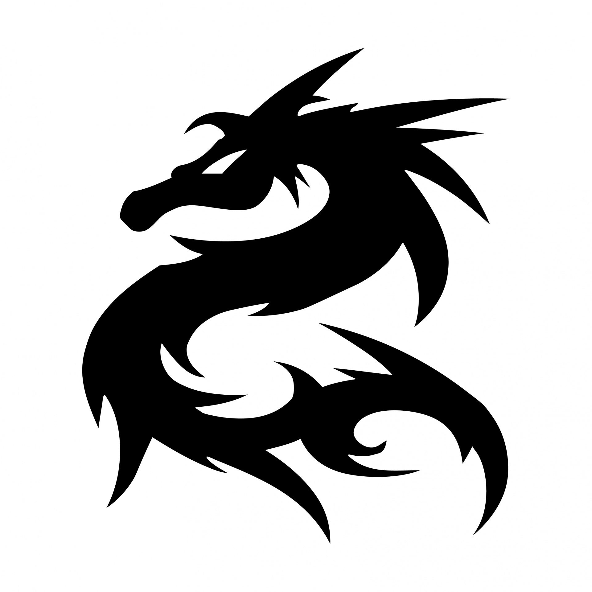 Black silhouette of a tribal dragon as business logo or symbol