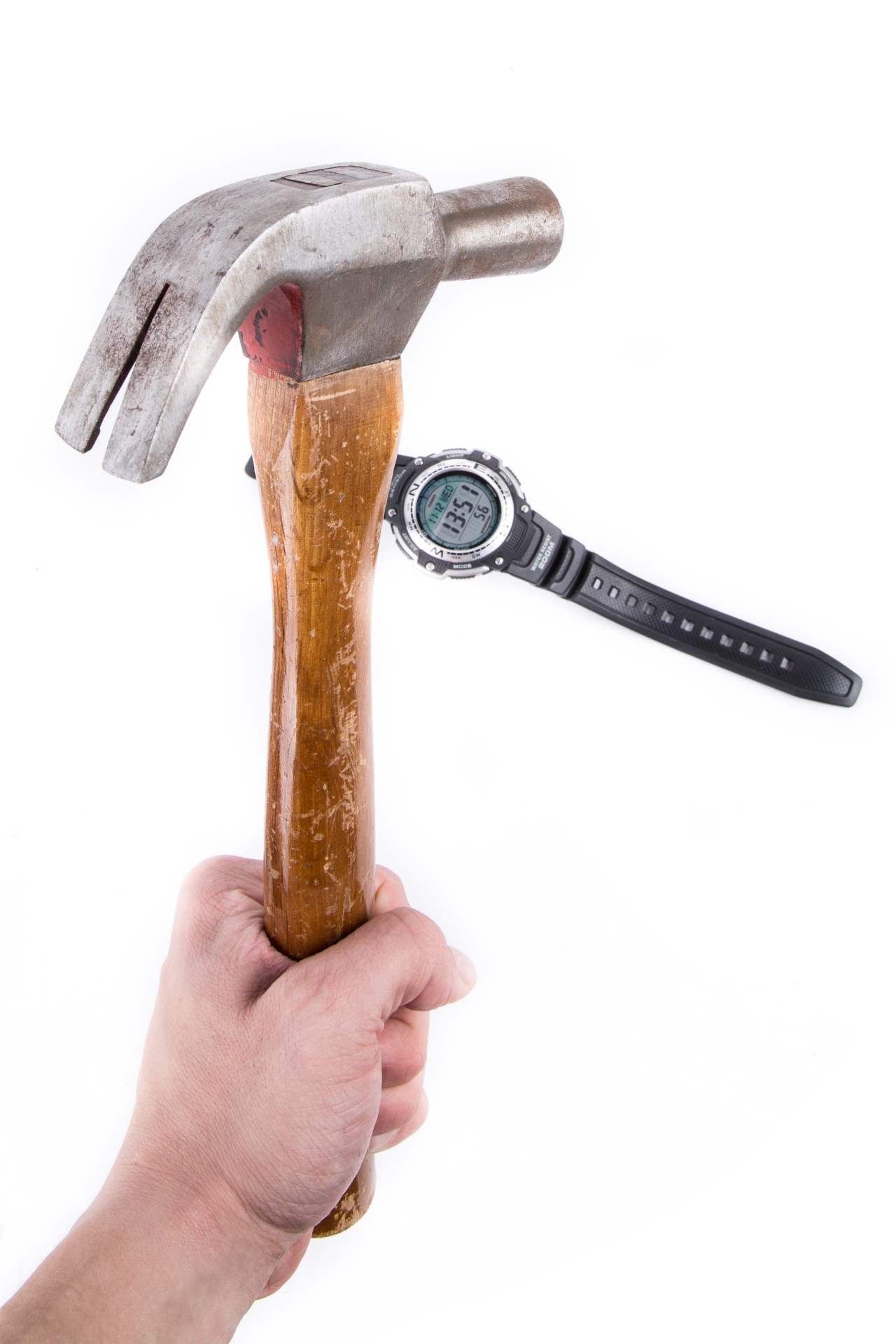 Watch Smashed With A Hammer Isolated On The White Background