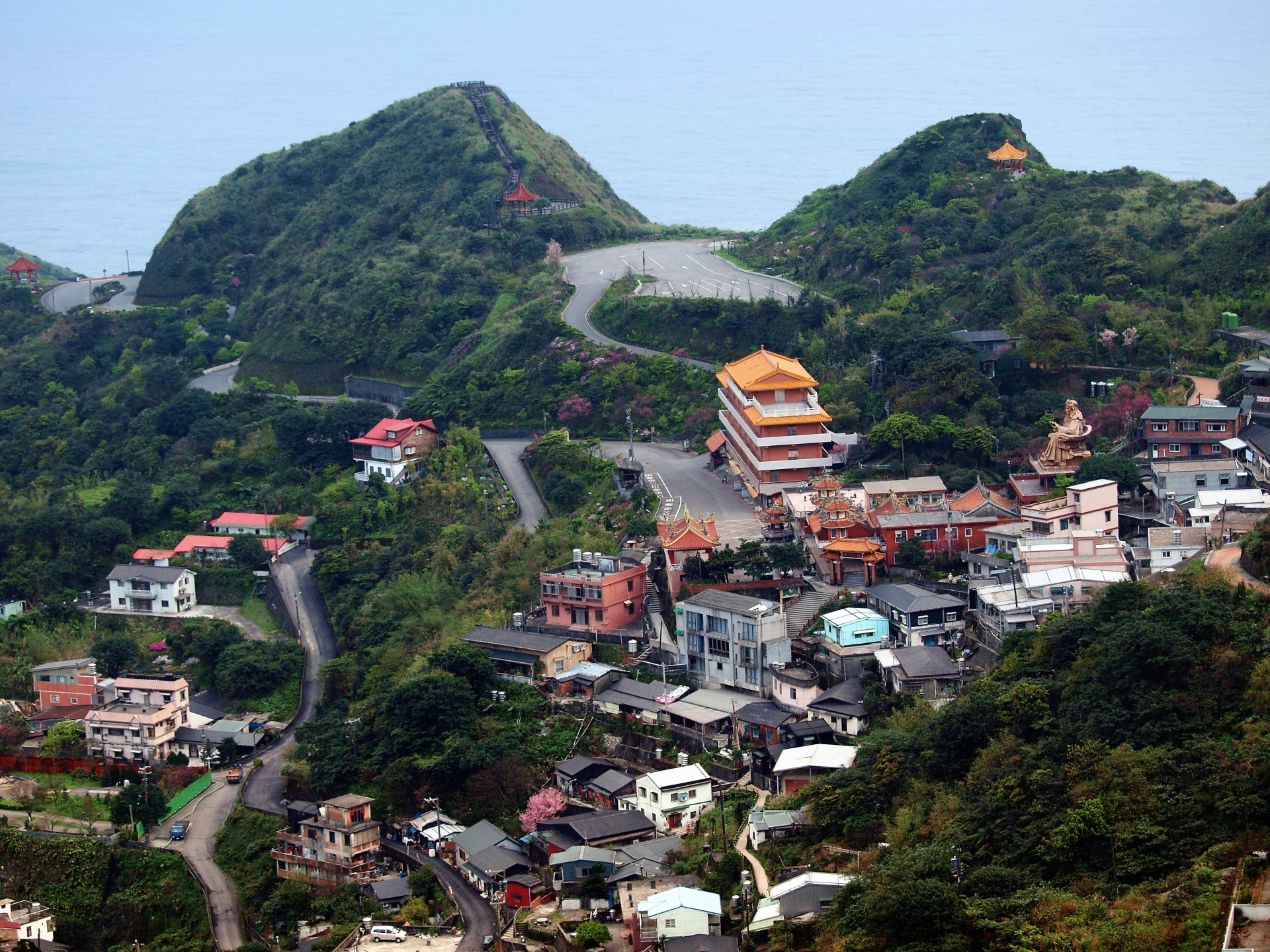 Aerial view of Jinguashi town, Ruifang district, on the north-east coast of Taiwan