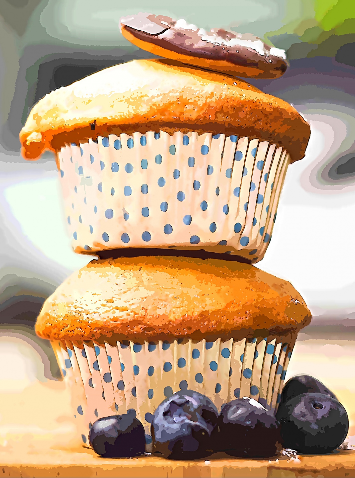Muffins and blueberries illustration