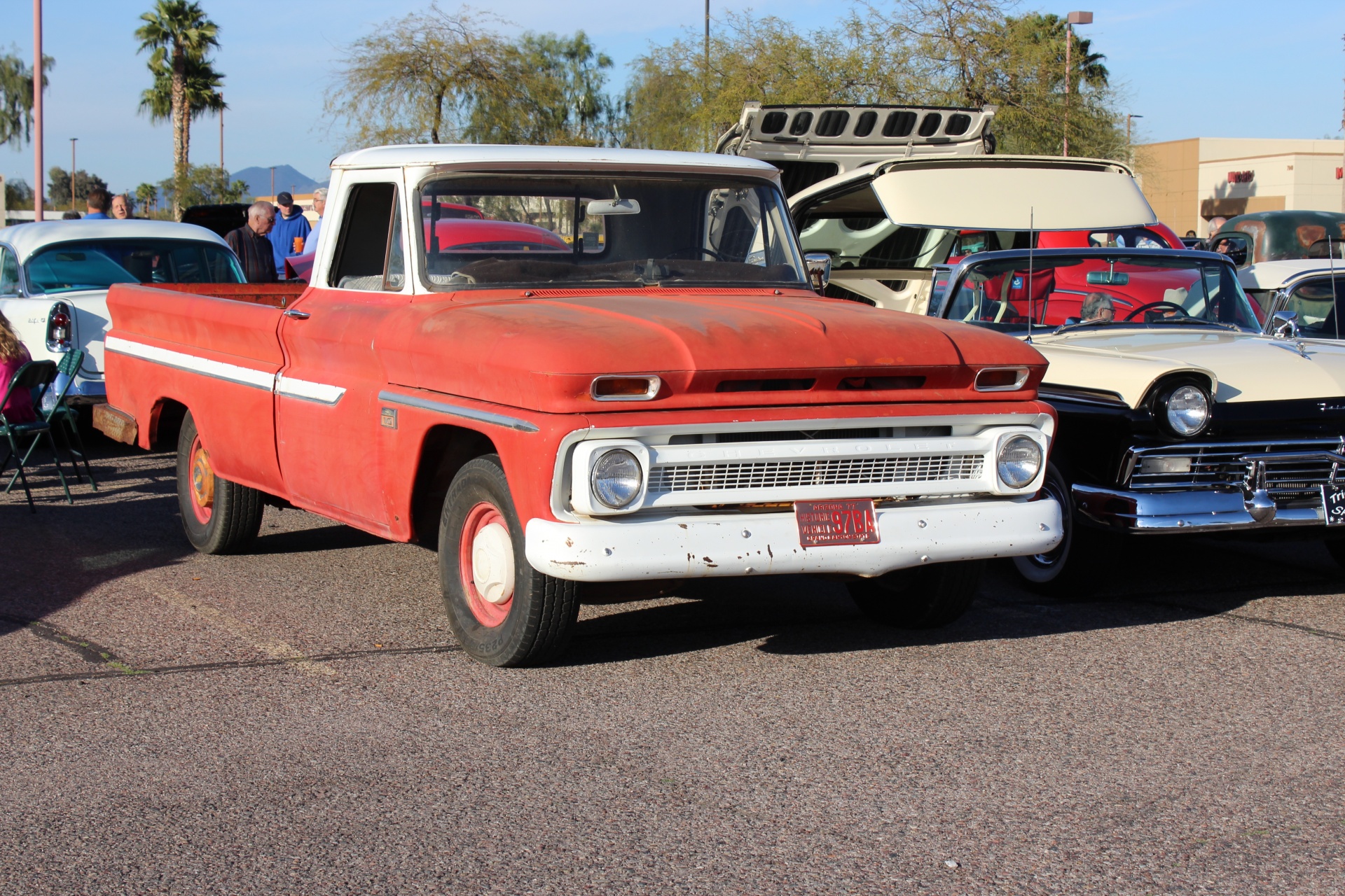 A 1966 Chevrolet Pickup in Red with patina