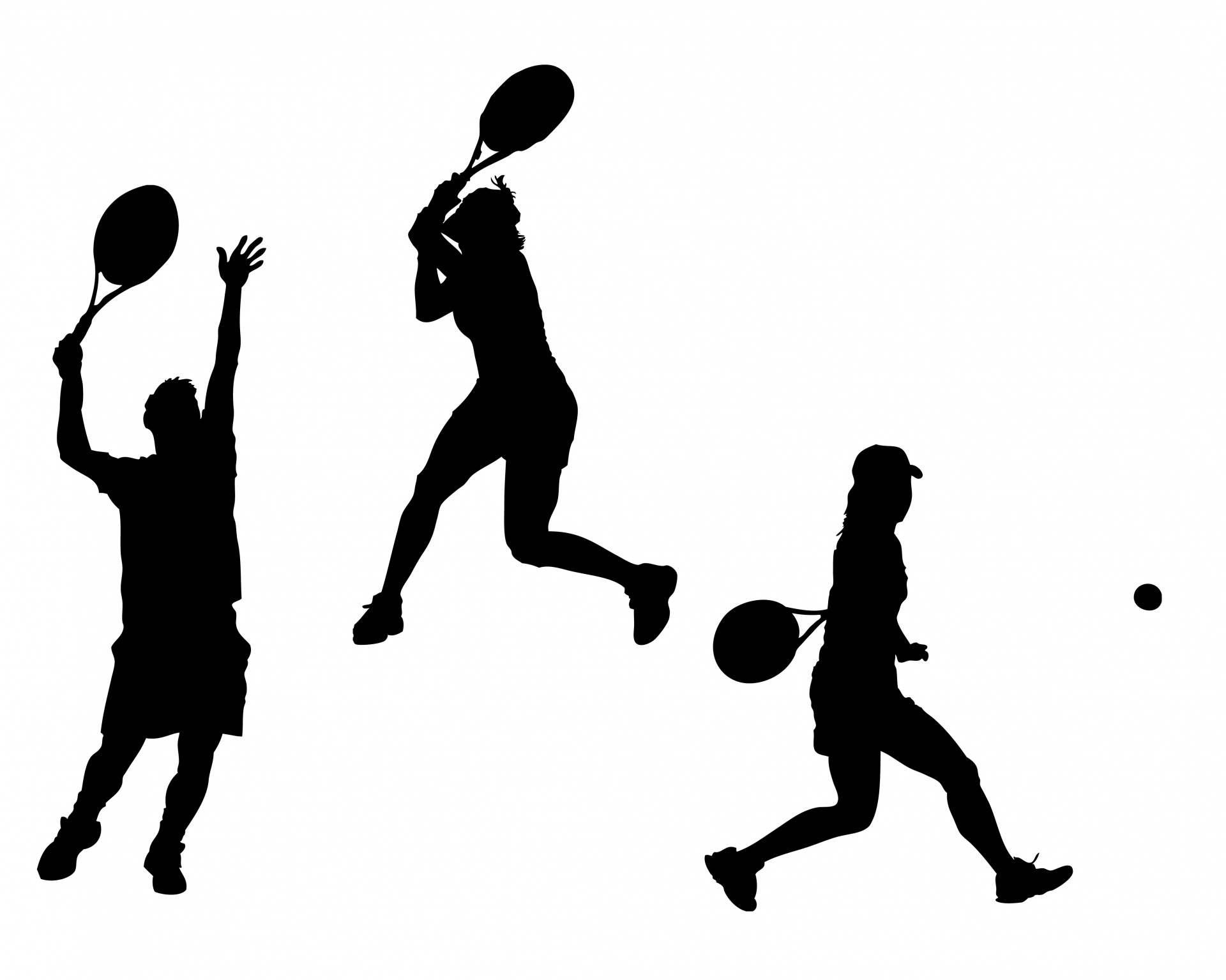 Tennis players black silhouettes on white background