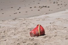 Red Toy Bucket In Sand