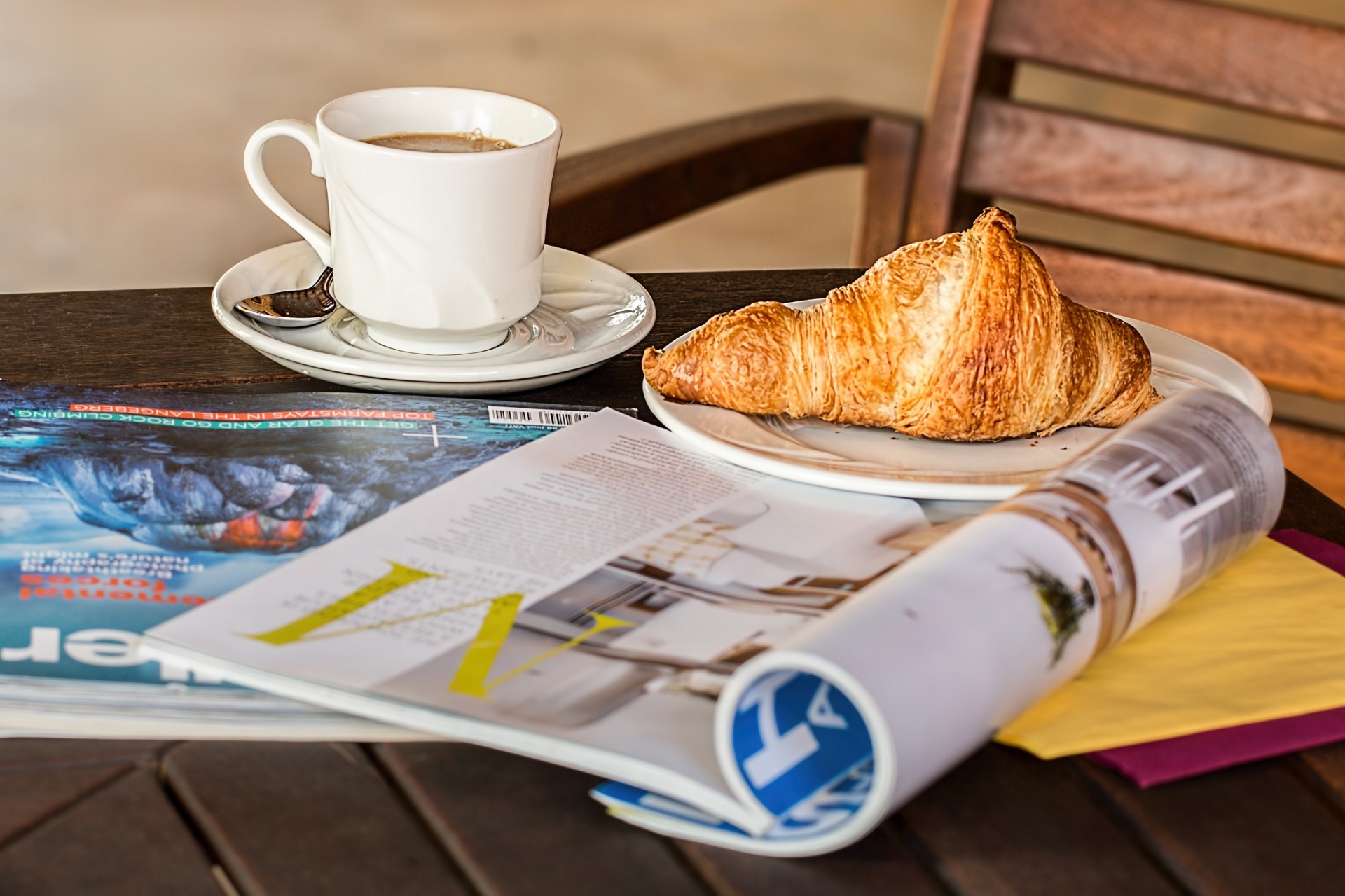 Reading Time with a Croissant and Coffee