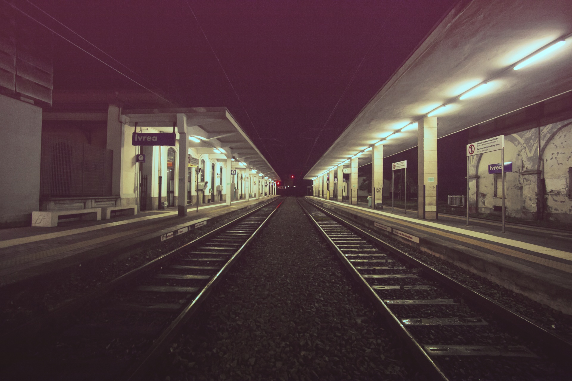 Empty train station at night