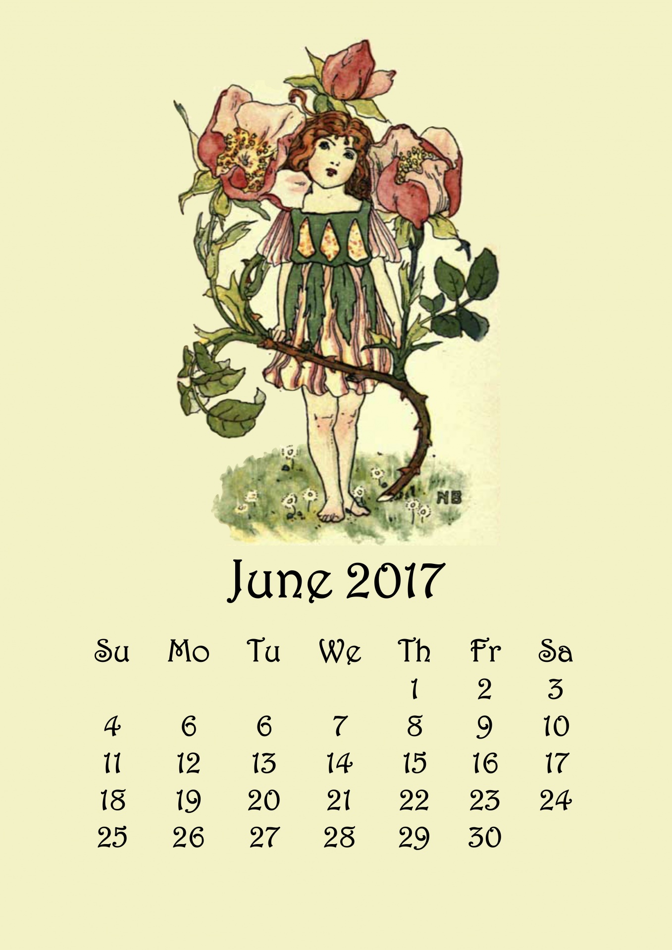 June Flower Fairy Calendar