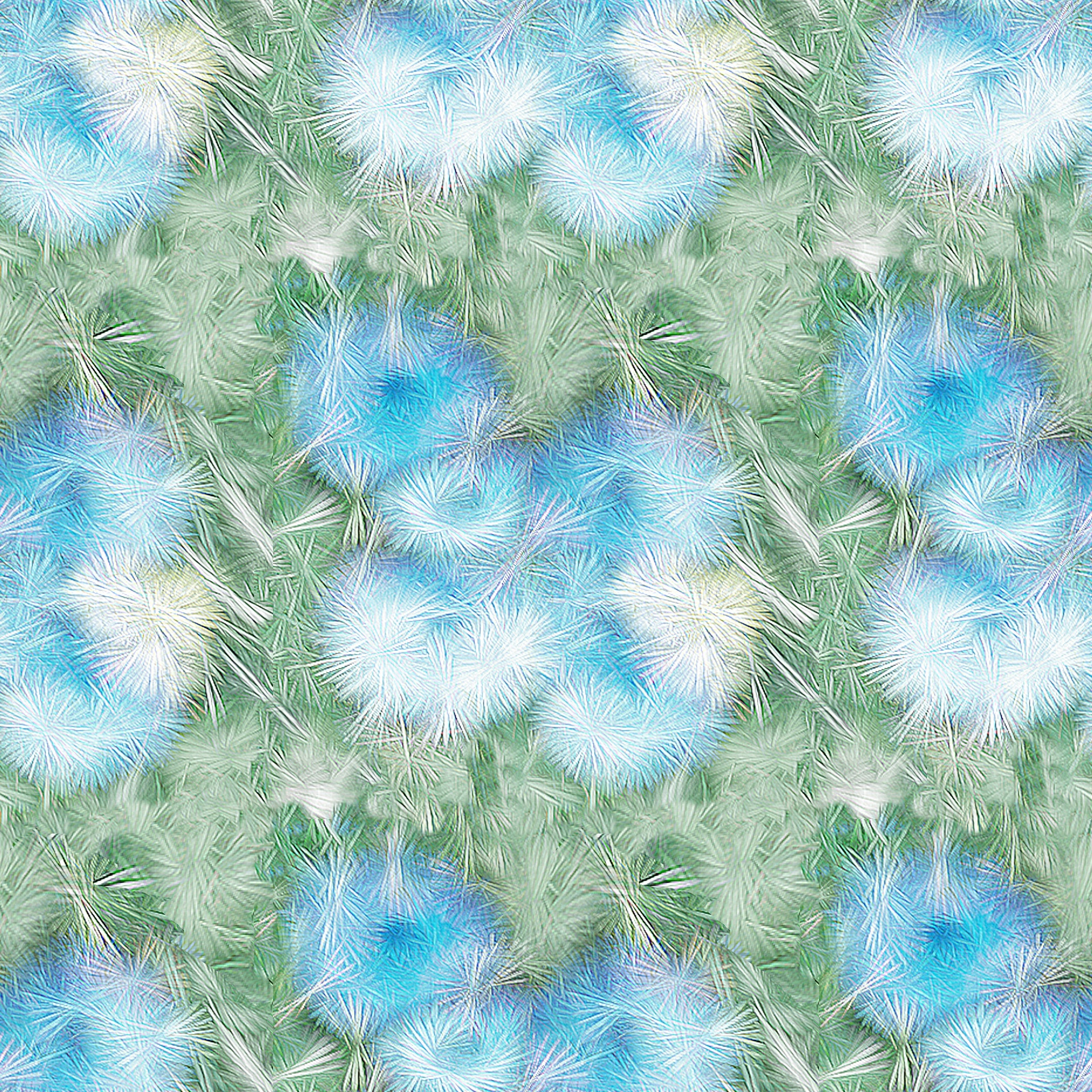 Blue abstract floral pattern with spikey shards interlocking in a repeat tile design.