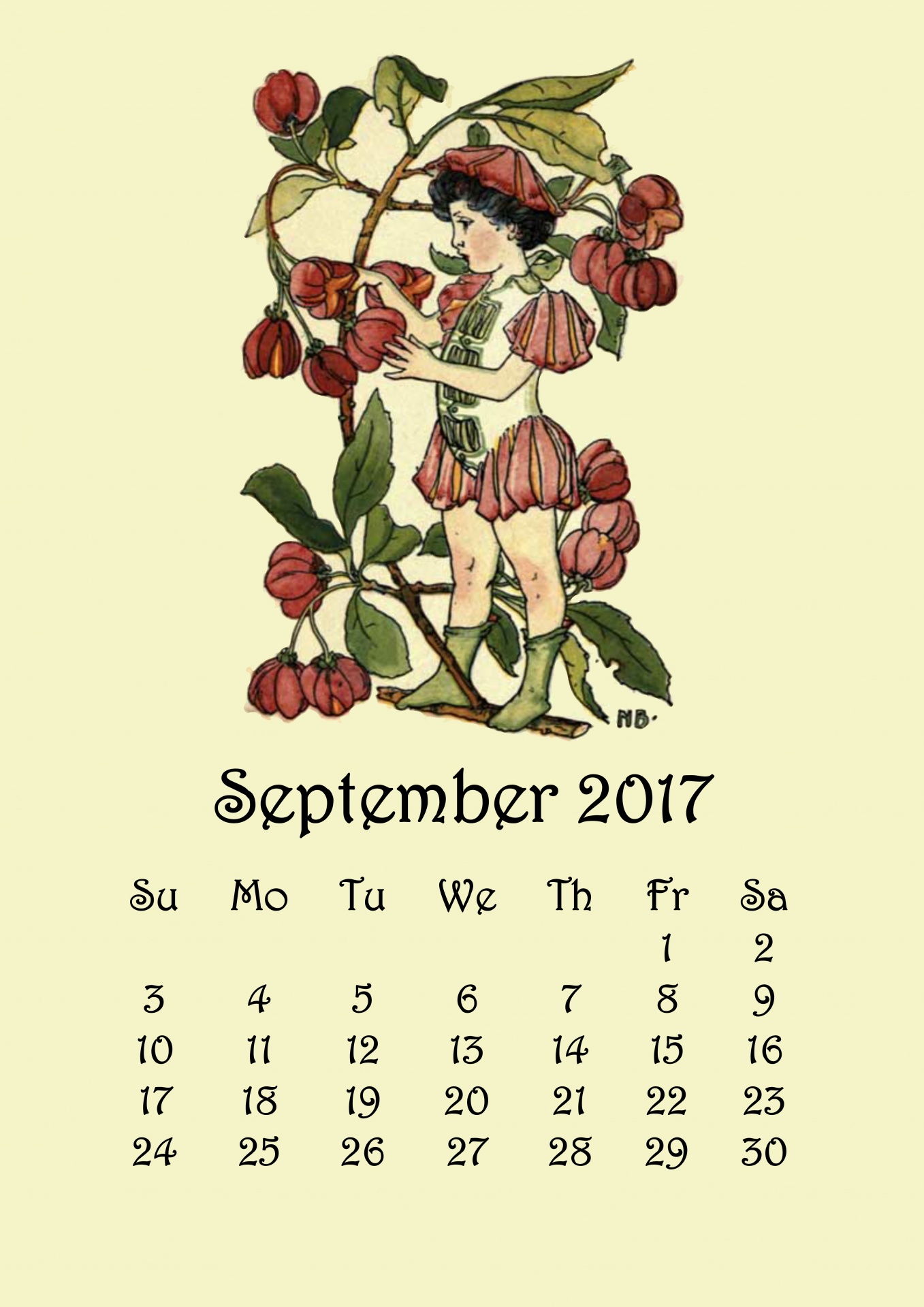 September Flower Fairy Calendar