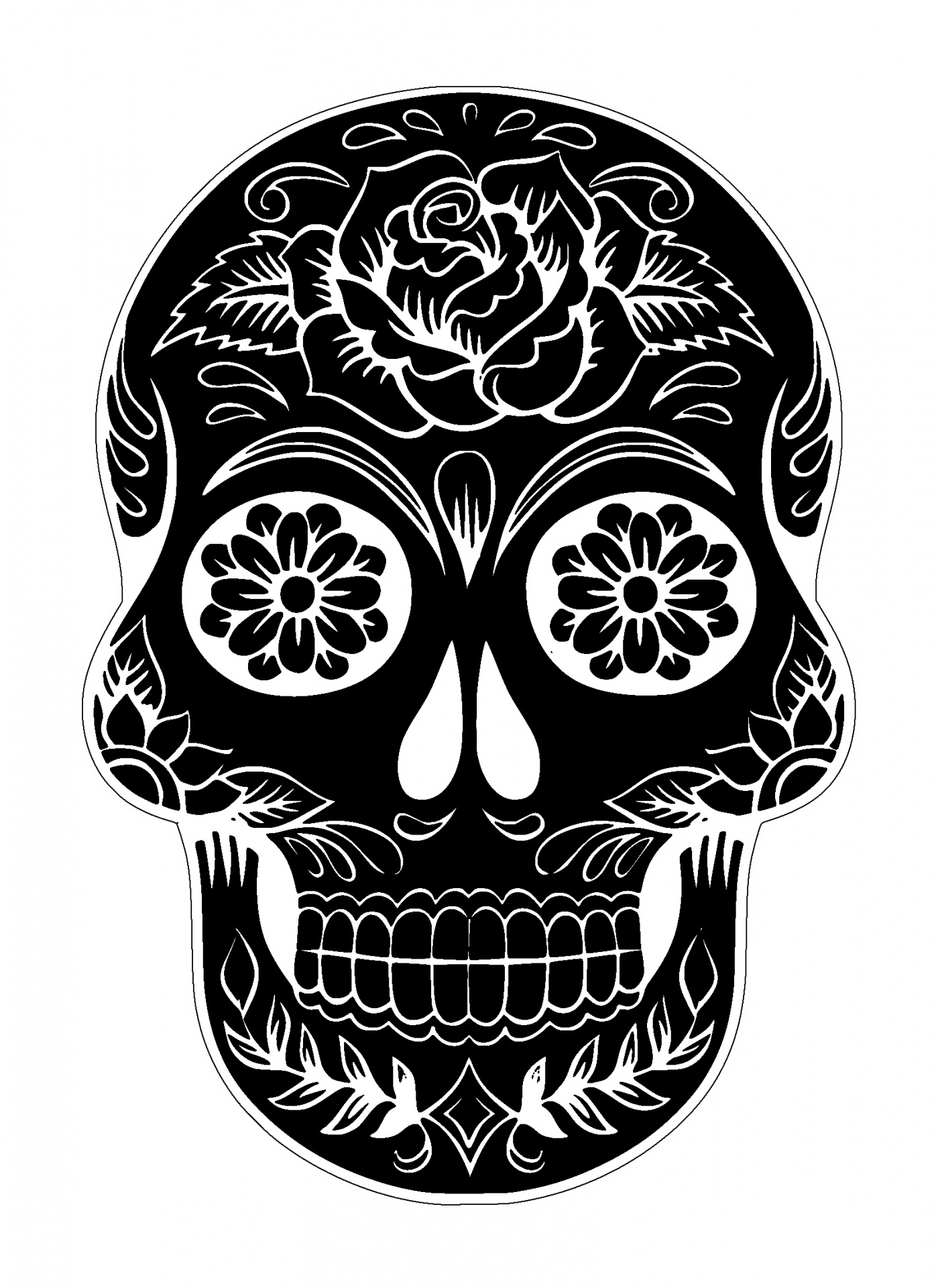 Sugar skull tattoo in black and white