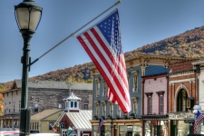 American Flag In Small Town
