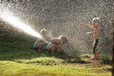Children Playing In Water Sprinkler