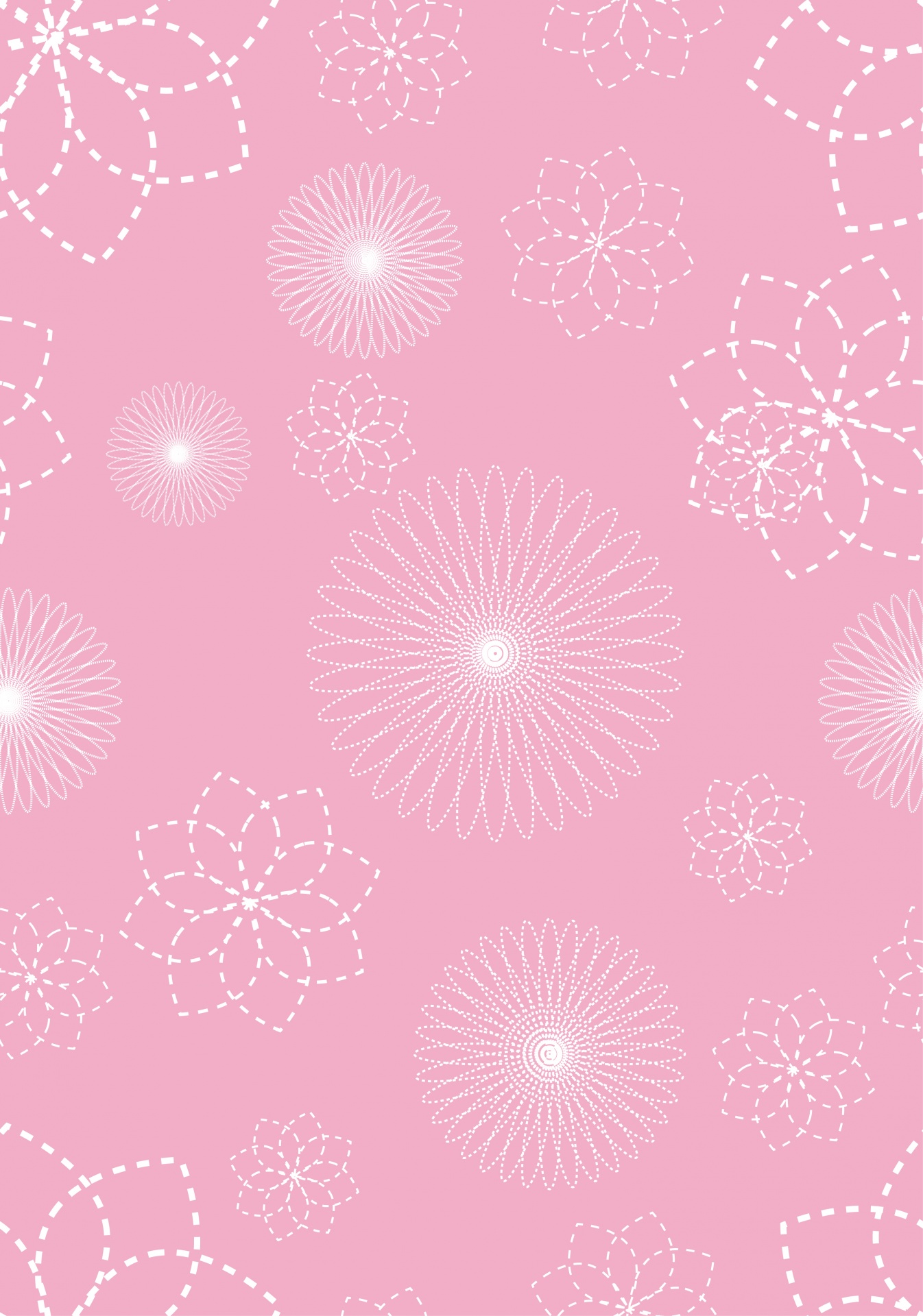 Pink and white seamless abstract spiral flowers pattern background wallpaper