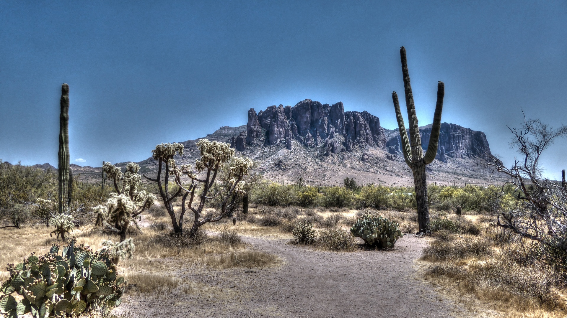 artistic effect applied to photograph of Superstition Mountain in Arizona