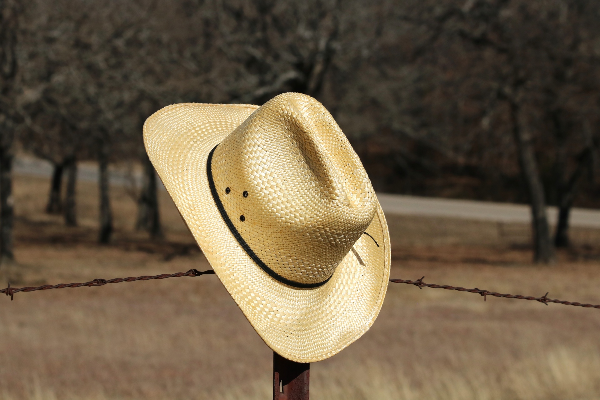 Cowboy Hat On Barbed Wire Fence