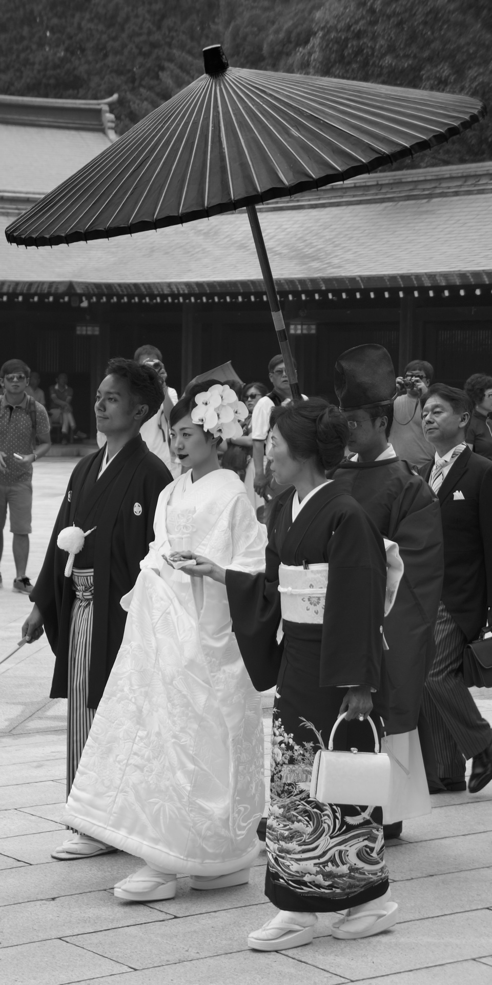 Traditional Japanese wedding ceremony at the famous Meiji Shrine in Tokyo, Japan.